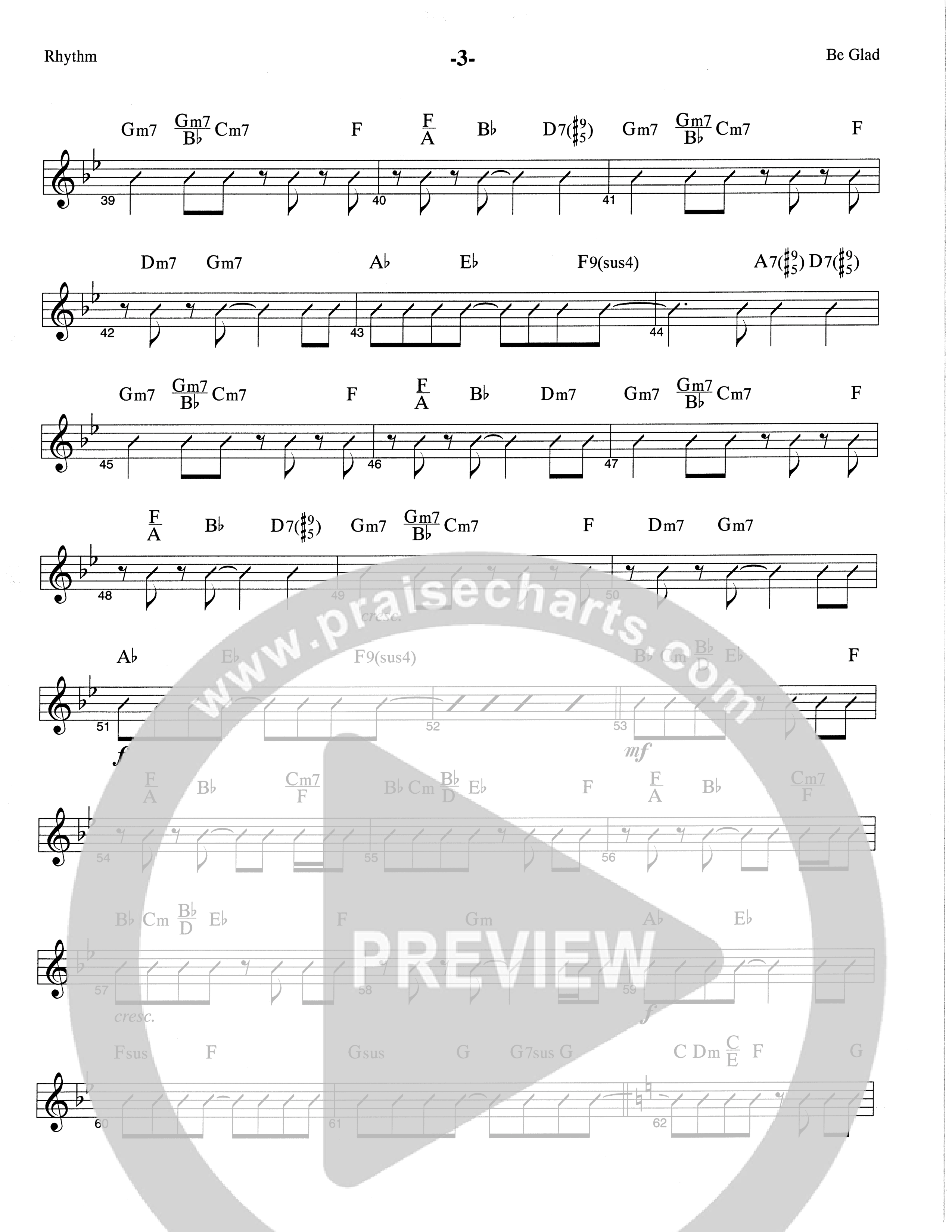 Be Glad (Choral Anthem SATB) Rhythm Chart (The Brooklyn Tabernacle Choir / Arr. Carol Cymbala)