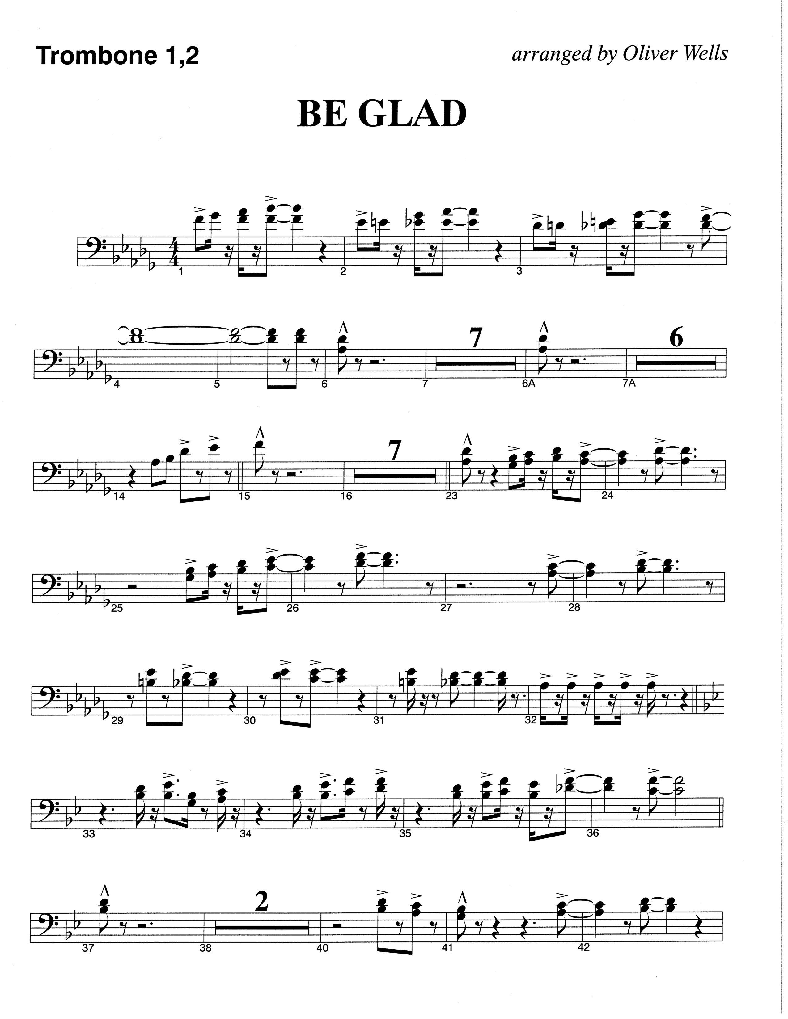 Be Glad (Choral Anthem SATB) Trombone 1/2 (The Brooklyn Tabernacle Choir / Arr. Carol Cymbala)