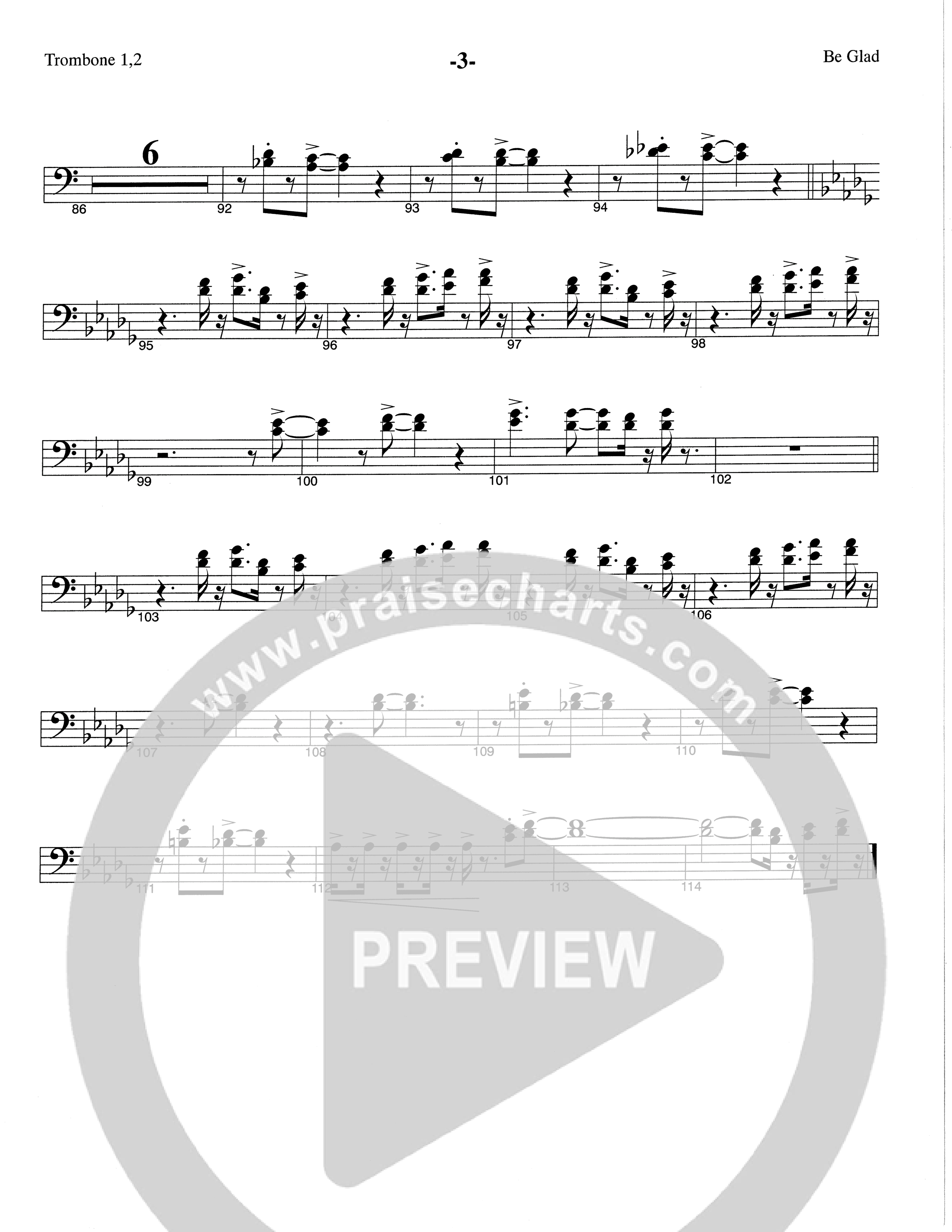 Be Glad (Choral Anthem SATB) Trombone 1/2 (The Brooklyn Tabernacle Choir / Arr. Carol Cymbala)