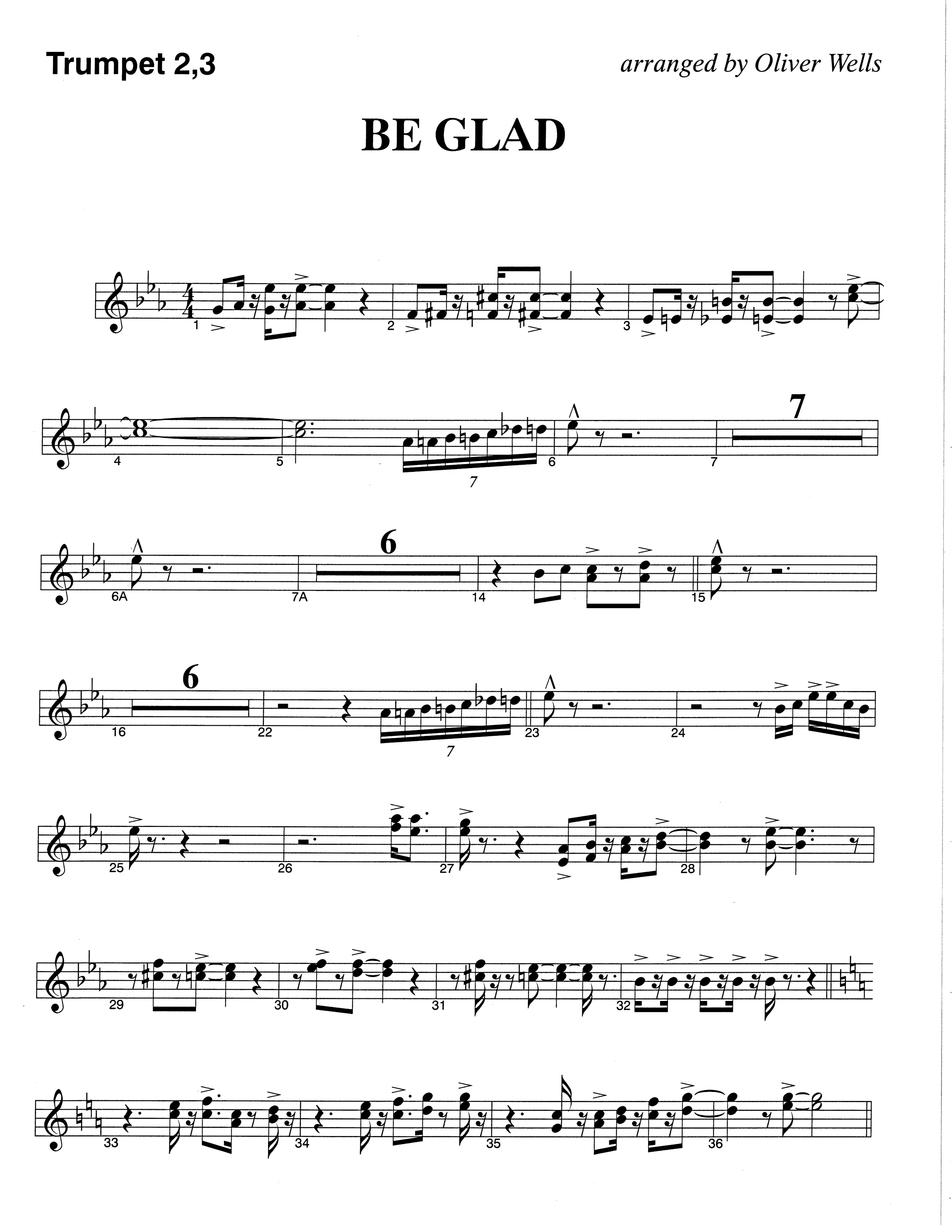 Be Glad (Choral Anthem SATB) Trumpet 2/3 (The Brooklyn Tabernacle Choir / Arr. Carol Cymbala)
