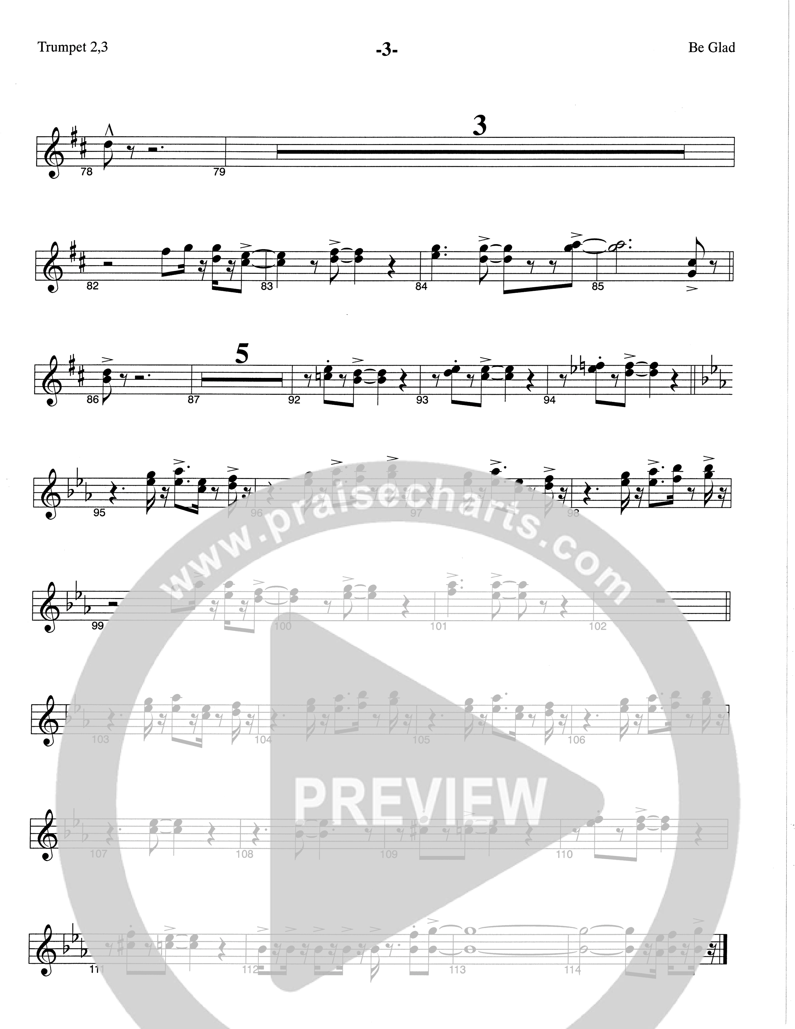 Be Glad (Choral Anthem SATB) Trumpet 2/3 (The Brooklyn Tabernacle Choir / Arr. Carol Cymbala)