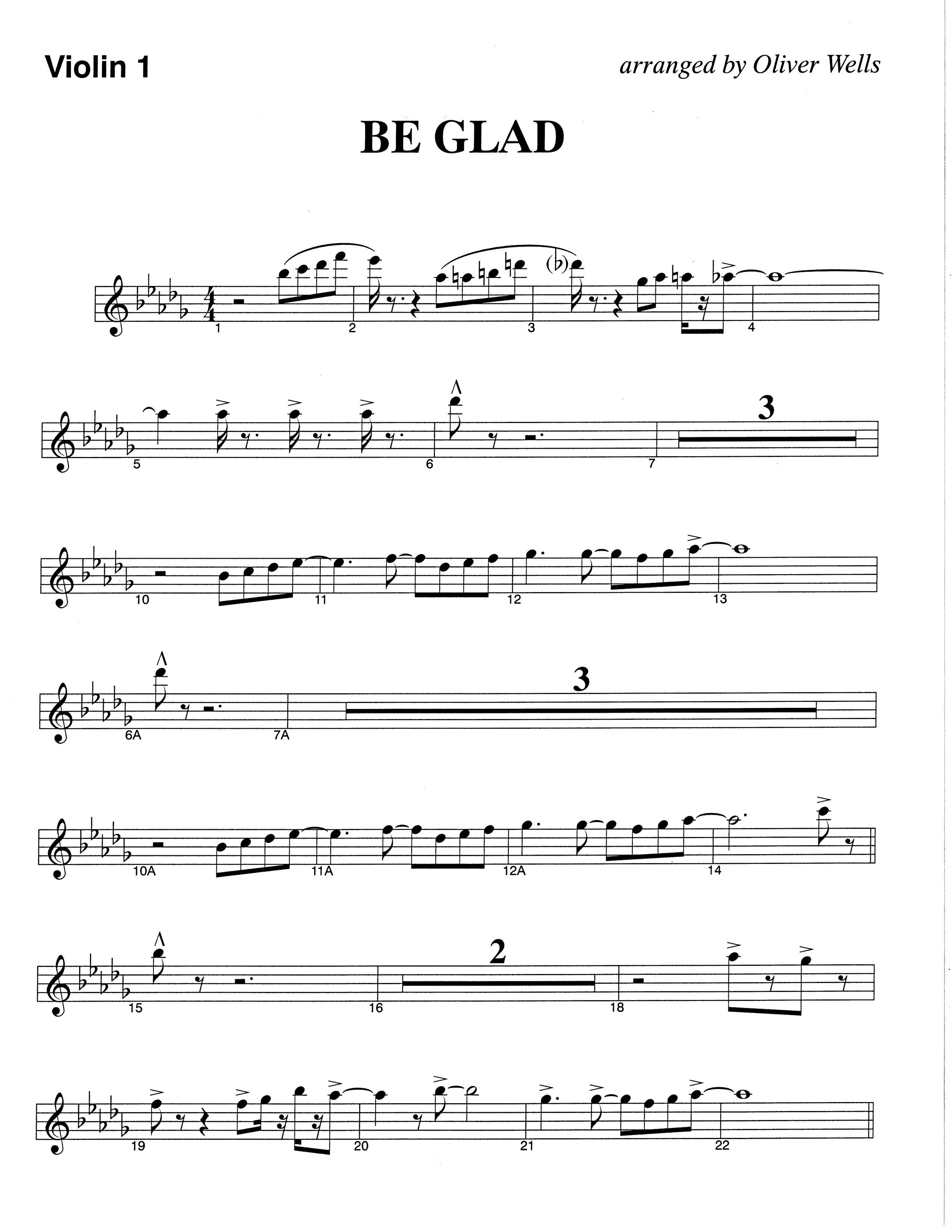 Be Glad (Choral Anthem SATB) Violin 1 (The Brooklyn Tabernacle Choir / Arr. Carol Cymbala)