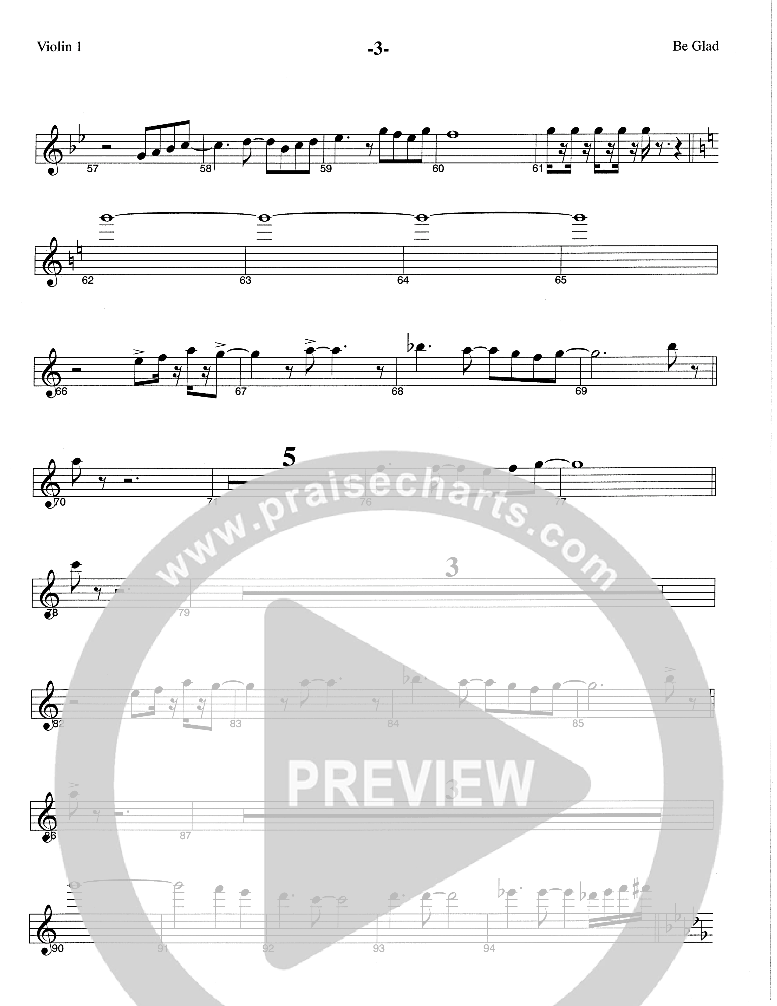 Be Glad (Choral Anthem SATB) Violin 1 (The Brooklyn Tabernacle Choir / Arr. Carol Cymbala)