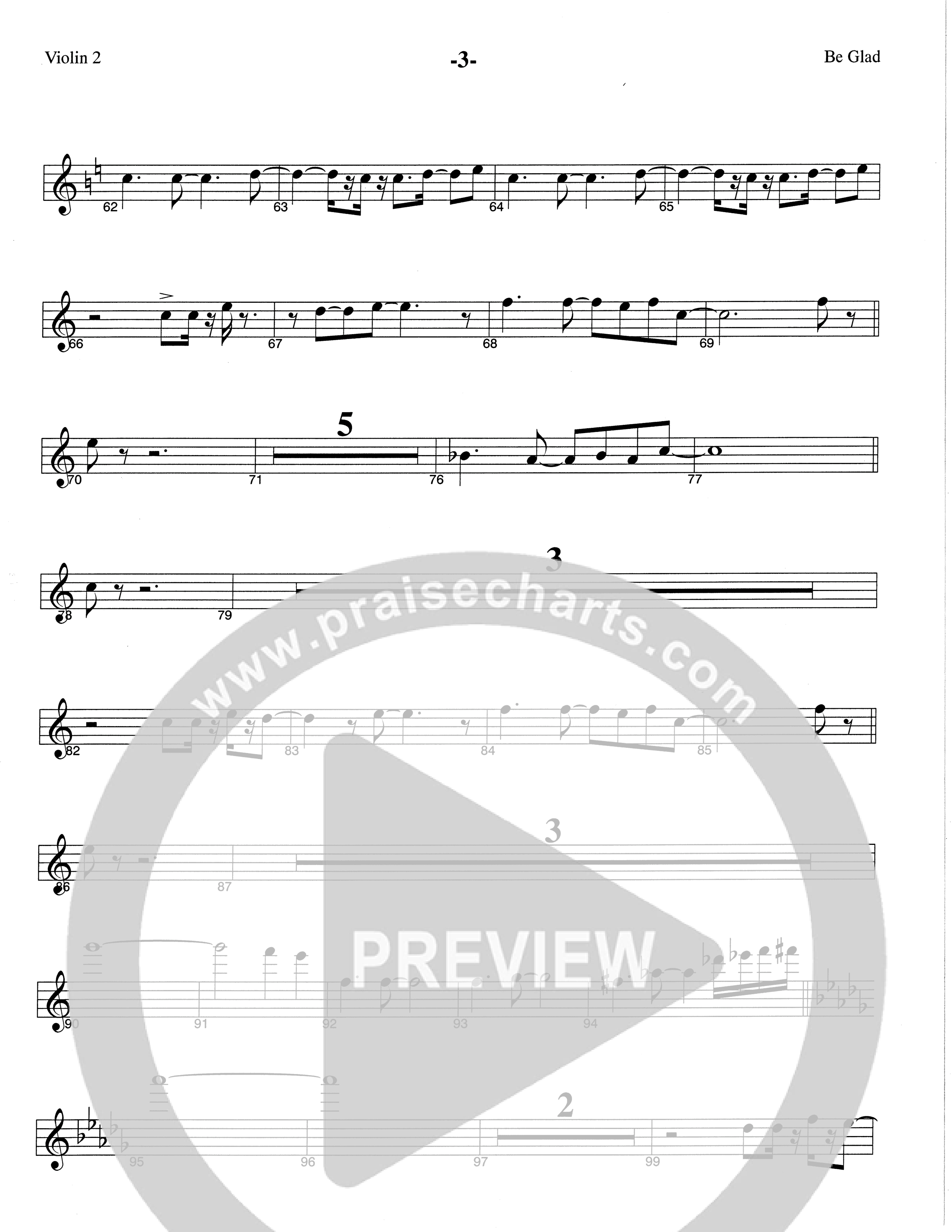 Be Glad (Choral Anthem SATB) Violin 2 (The Brooklyn Tabernacle Choir / Arr. Carol Cymbala)