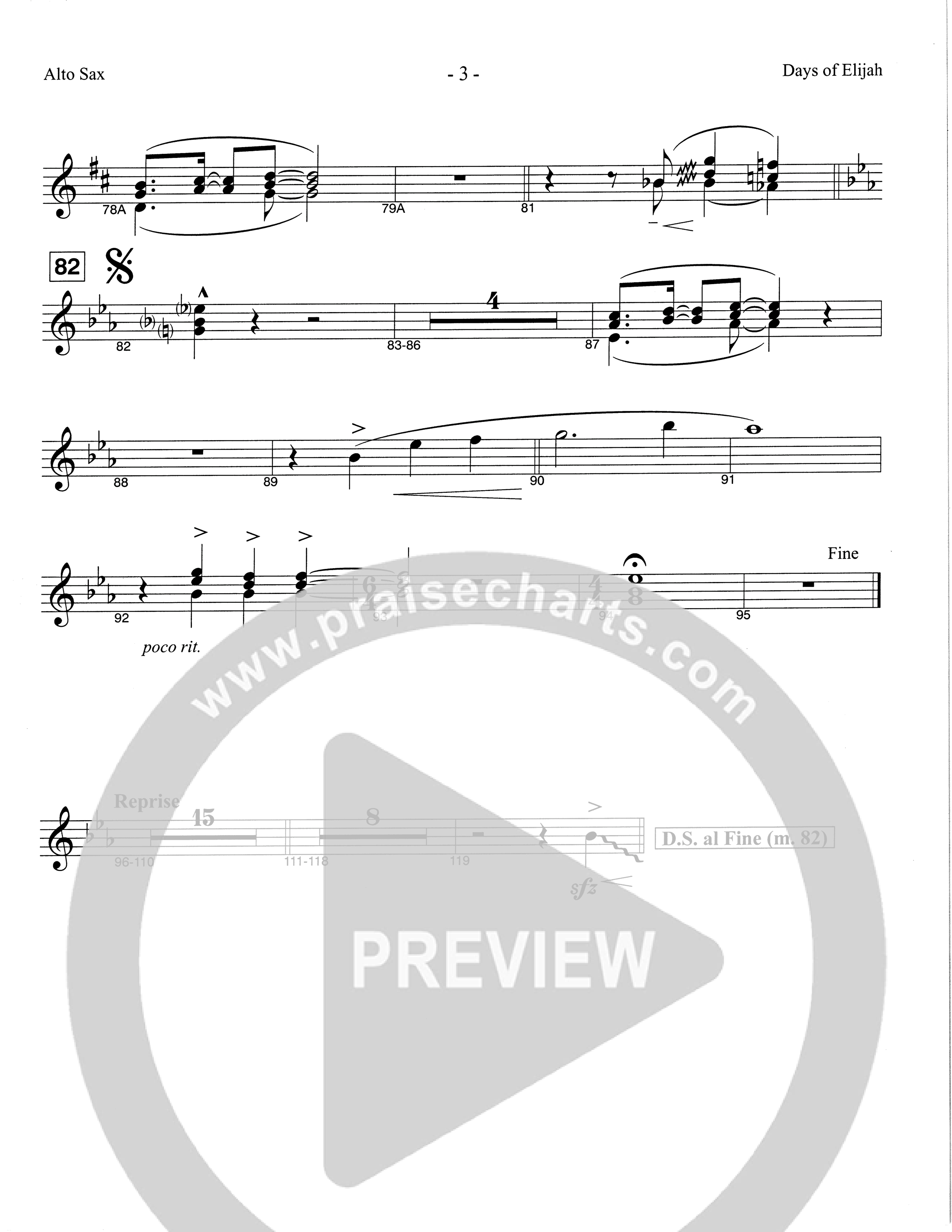 Days of Elijah (Choral Anthem SATB) Alto Sax (The Brooklyn Tabernacle Choir / Arr. Carol Cymbala)
