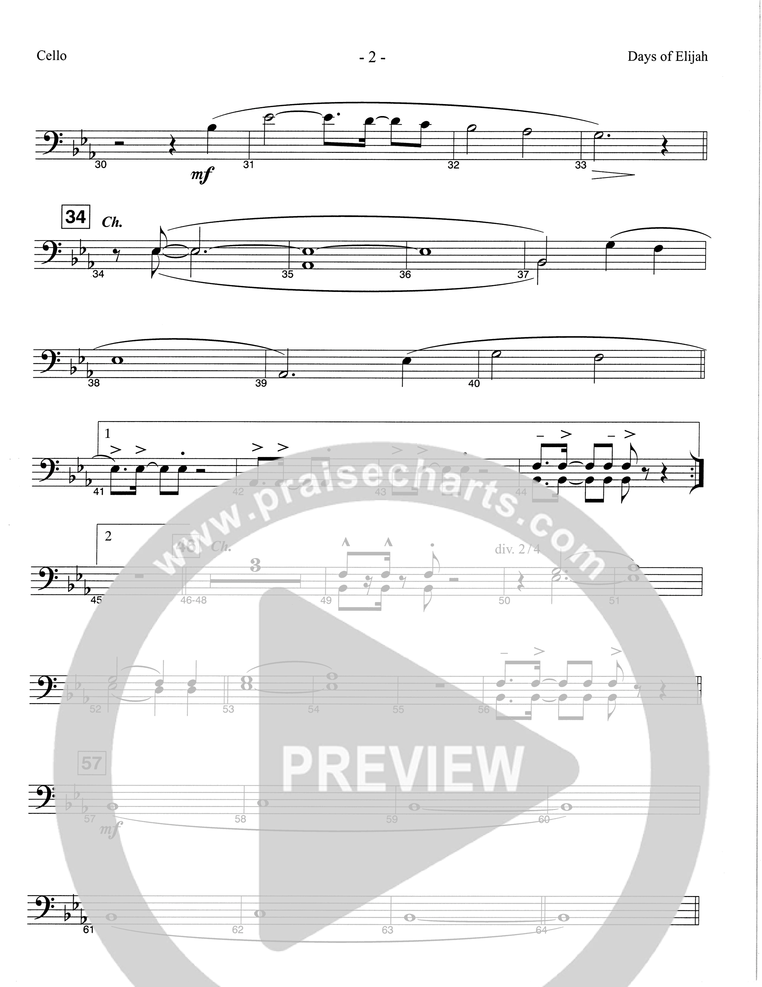 Days of Elijah (Choral Anthem SATB) Cello (The Brooklyn Tabernacle Choir / Arr. Carol Cymbala)