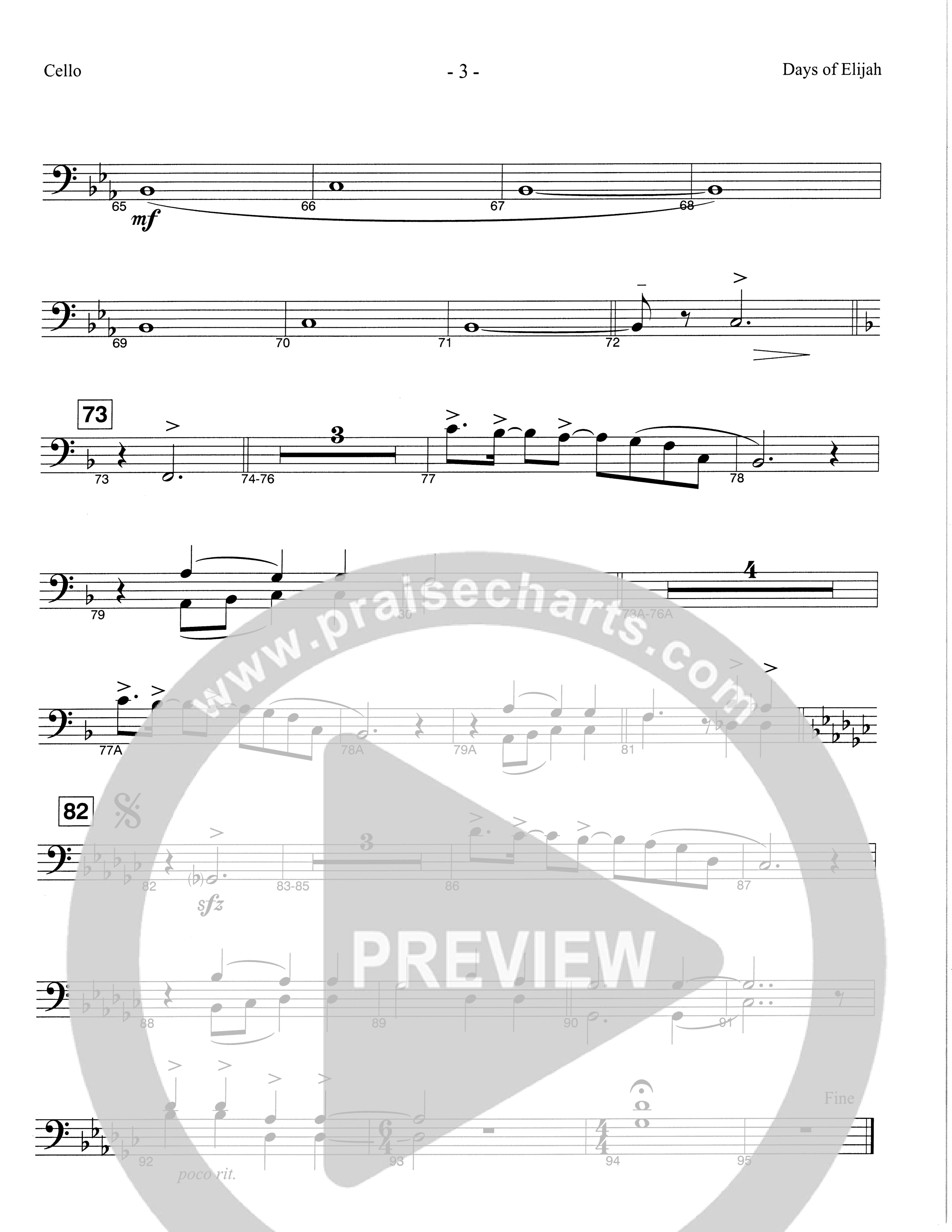 Days of Elijah (Choral Anthem SATB) Cello (The Brooklyn Tabernacle Choir / Arr. Carol Cymbala)