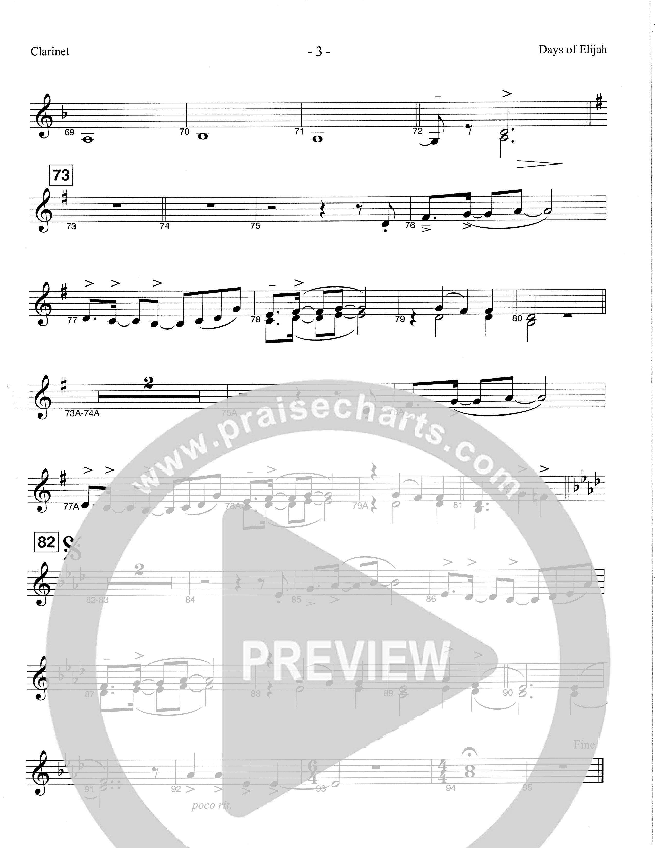 Days of Elijah (Choral Anthem SATB) Clarinet (The Brooklyn Tabernacle Choir / Arr. Carol Cymbala)