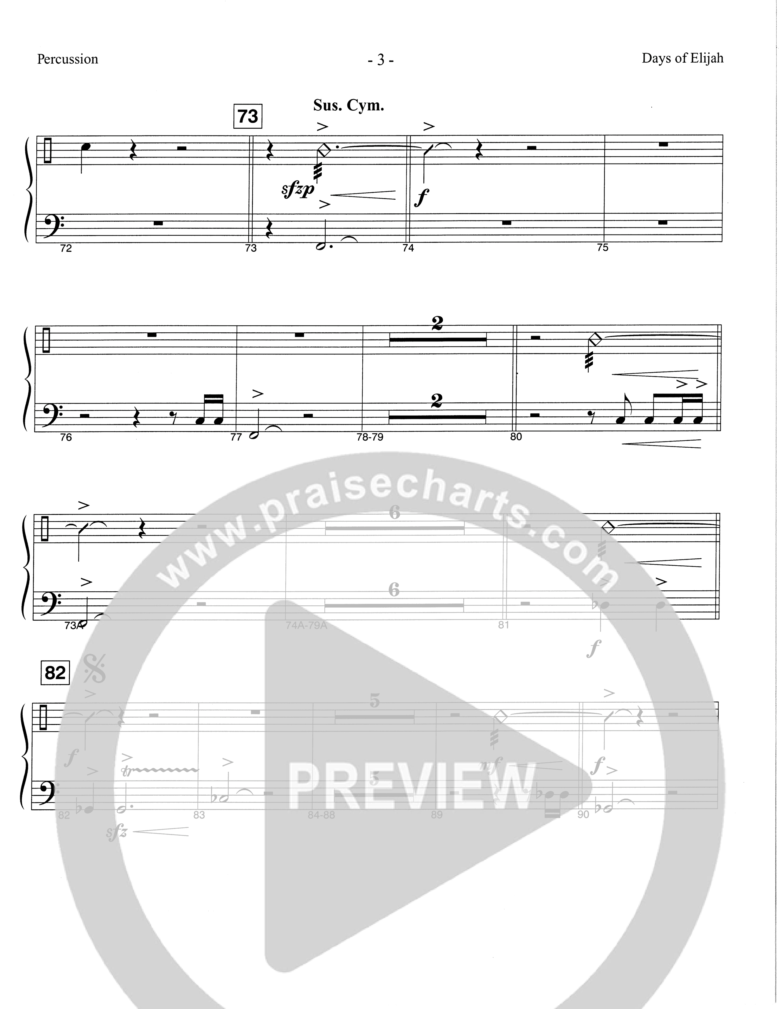Days of Elijah (Choral Anthem SATB) Percussion (The Brooklyn Tabernacle Choir / Arr. Carol Cymbala)