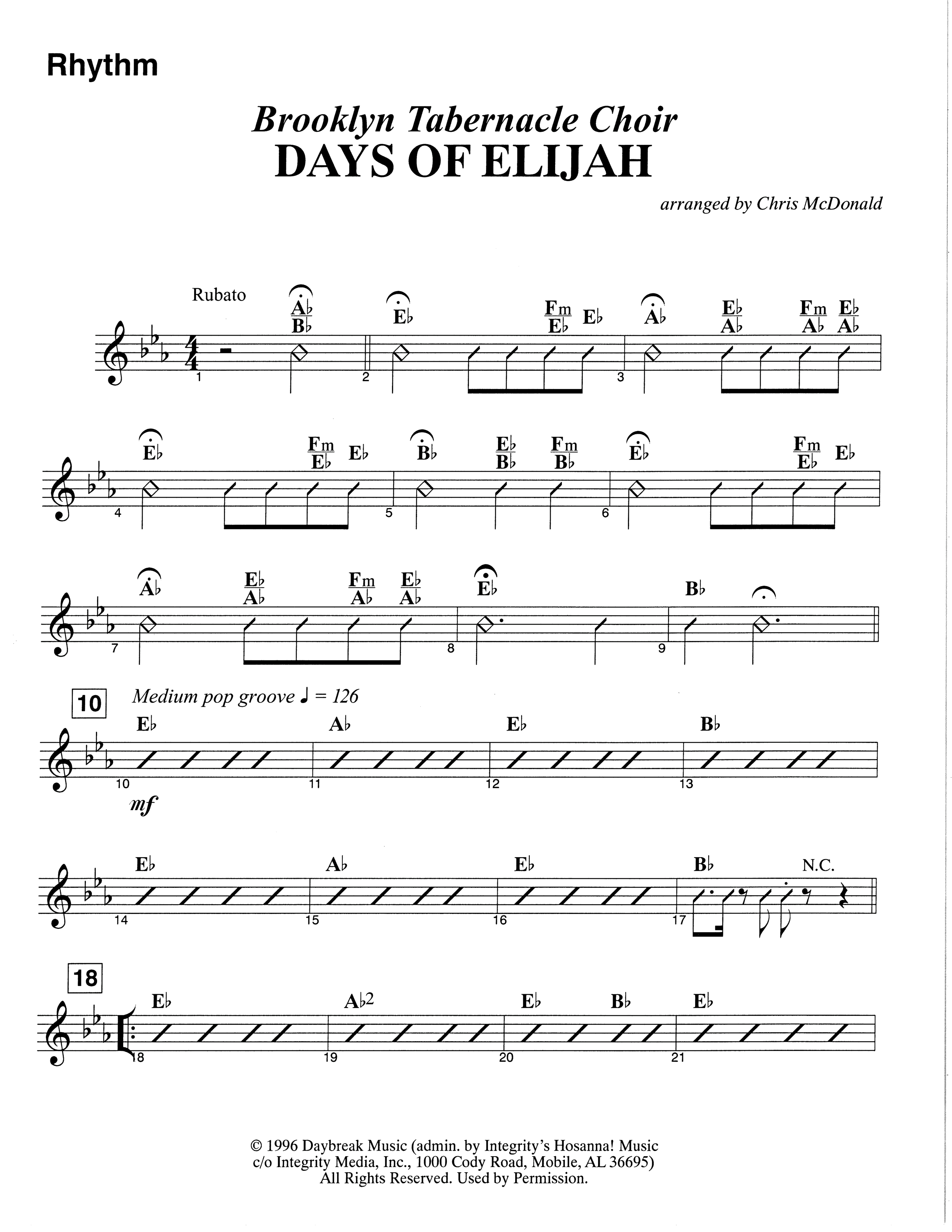 Days of Elijah (Choral Anthem SATB) Rhythm Chart (The Brooklyn Tabernacle Choir / Arr. Carol Cymbala)