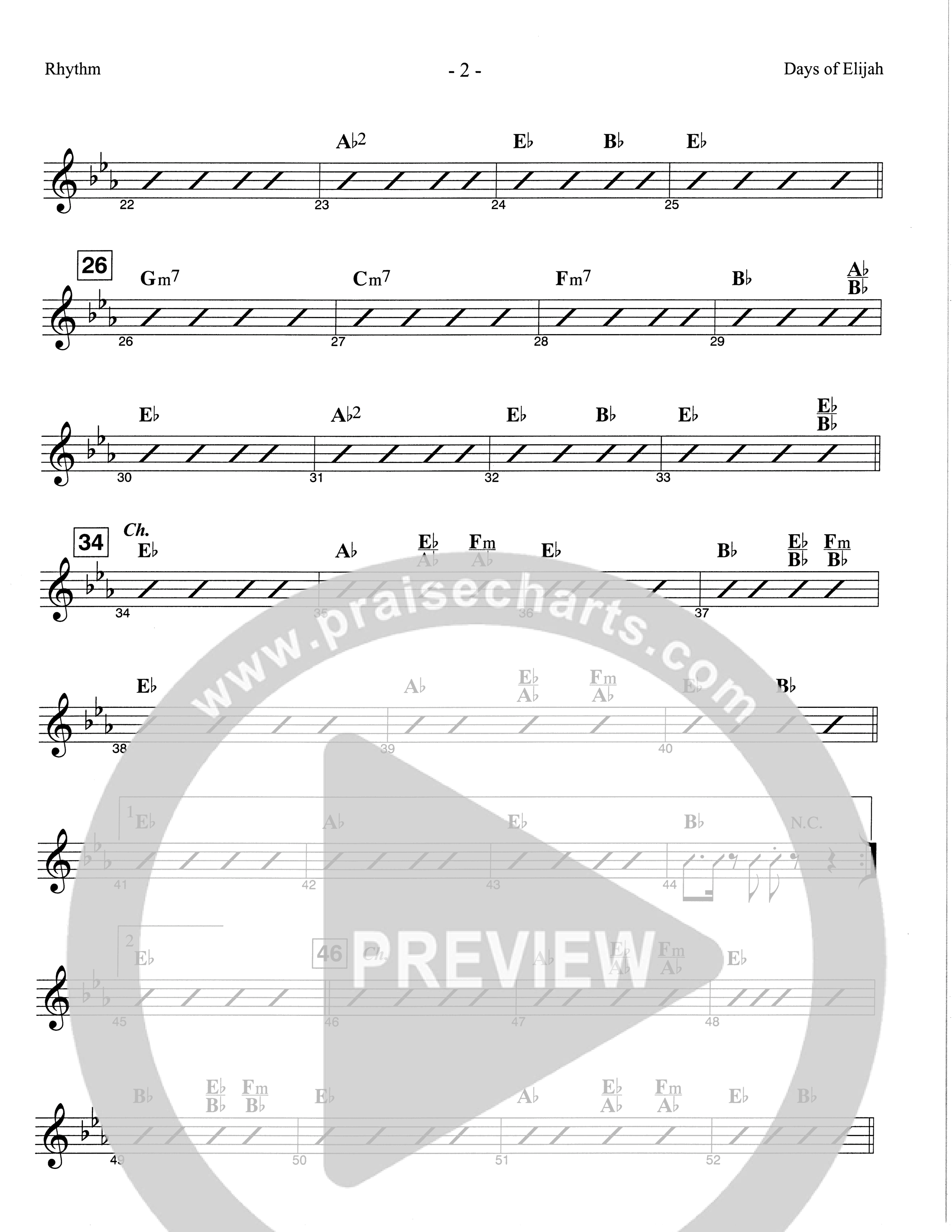 Days of Elijah (Choral Anthem SATB) Rhythm Chart (The Brooklyn Tabernacle Choir / Arr. Carol Cymbala)