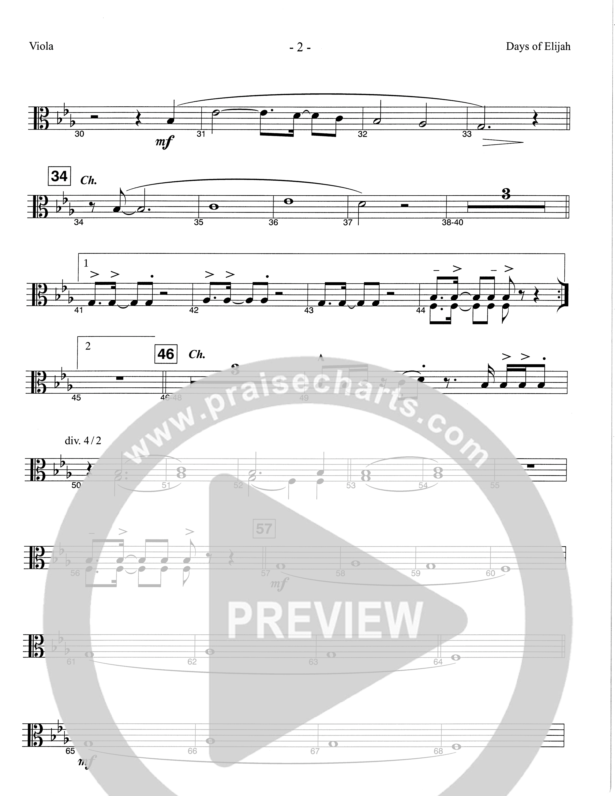 Days of Elijah (Choral Anthem SATB) Viola (The Brooklyn Tabernacle Choir / Arr. Carol Cymbala)
