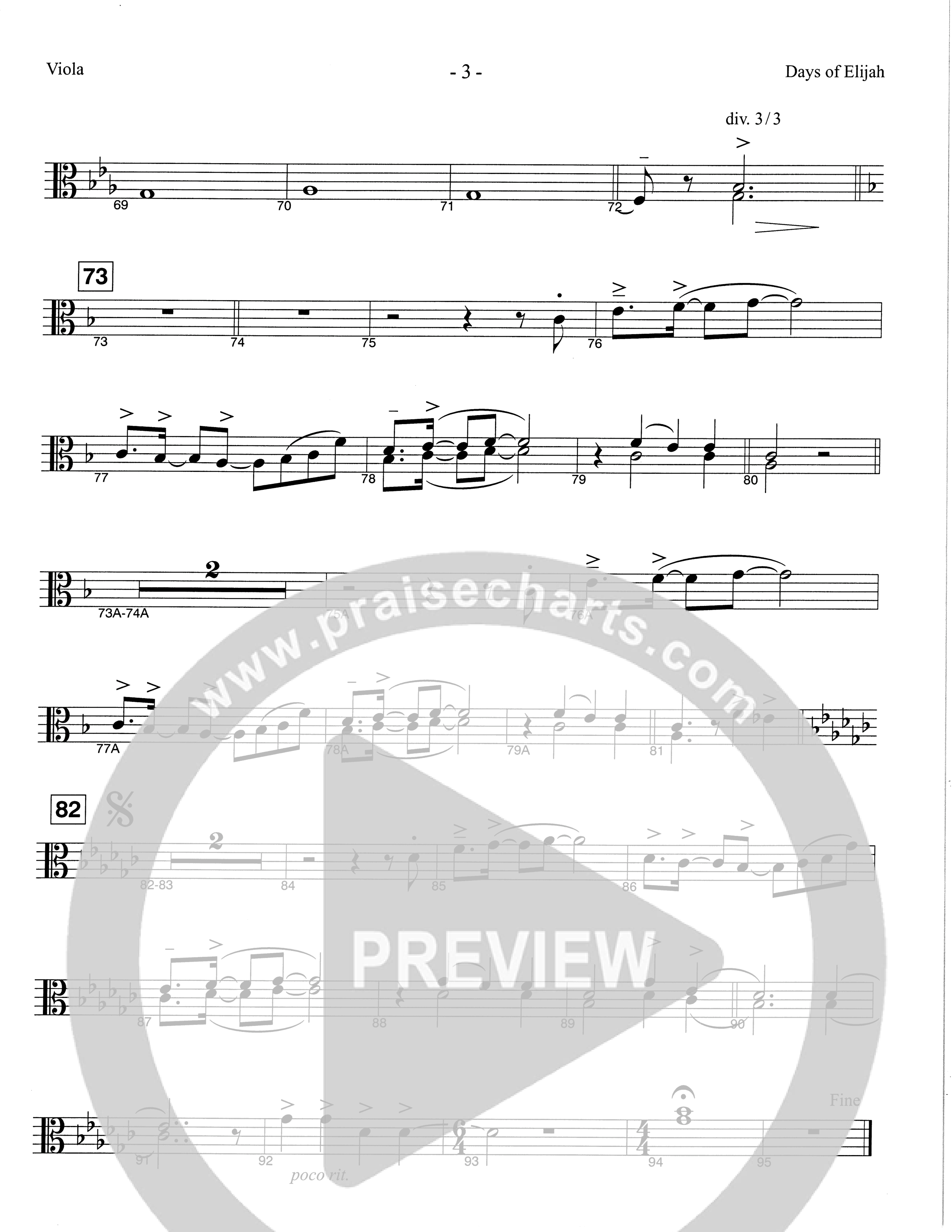 Days of Elijah (Choral Anthem SATB) Viola (The Brooklyn Tabernacle Choir / Arr. Carol Cymbala)