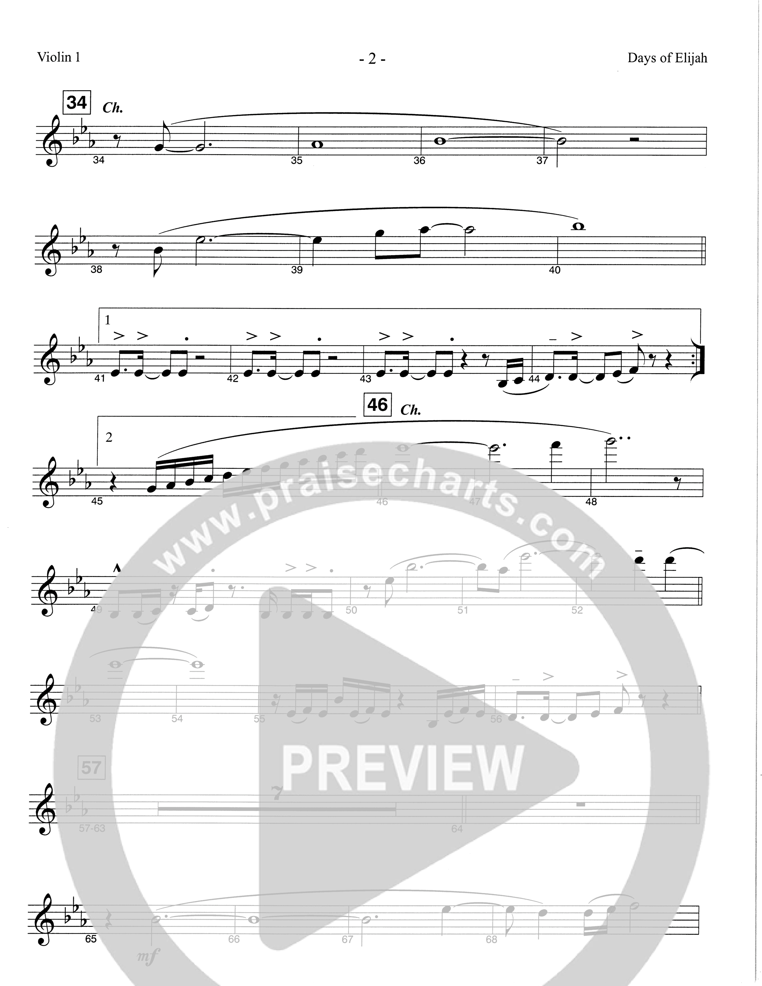 Days of Elijah (Choral Anthem SATB) Violin 1 (The Brooklyn Tabernacle Choir / Arr. Carol Cymbala)