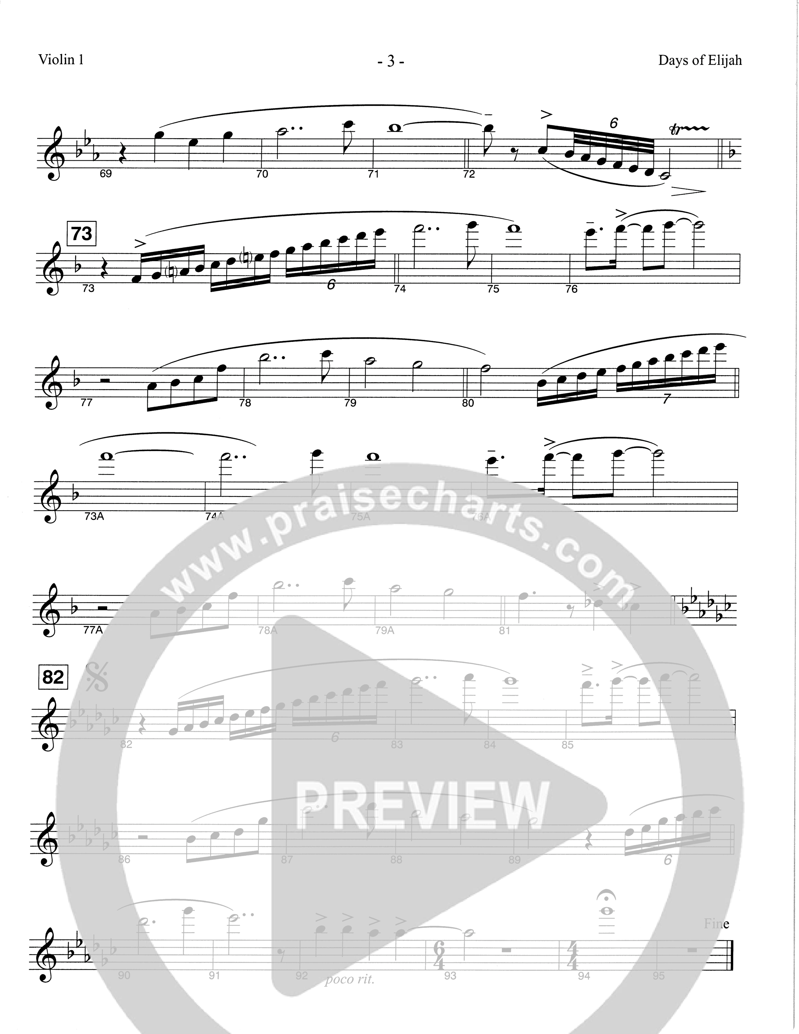 Days of Elijah (Choral Anthem SATB) Violin 1 (The Brooklyn Tabernacle Choir / Arr. Carol Cymbala)