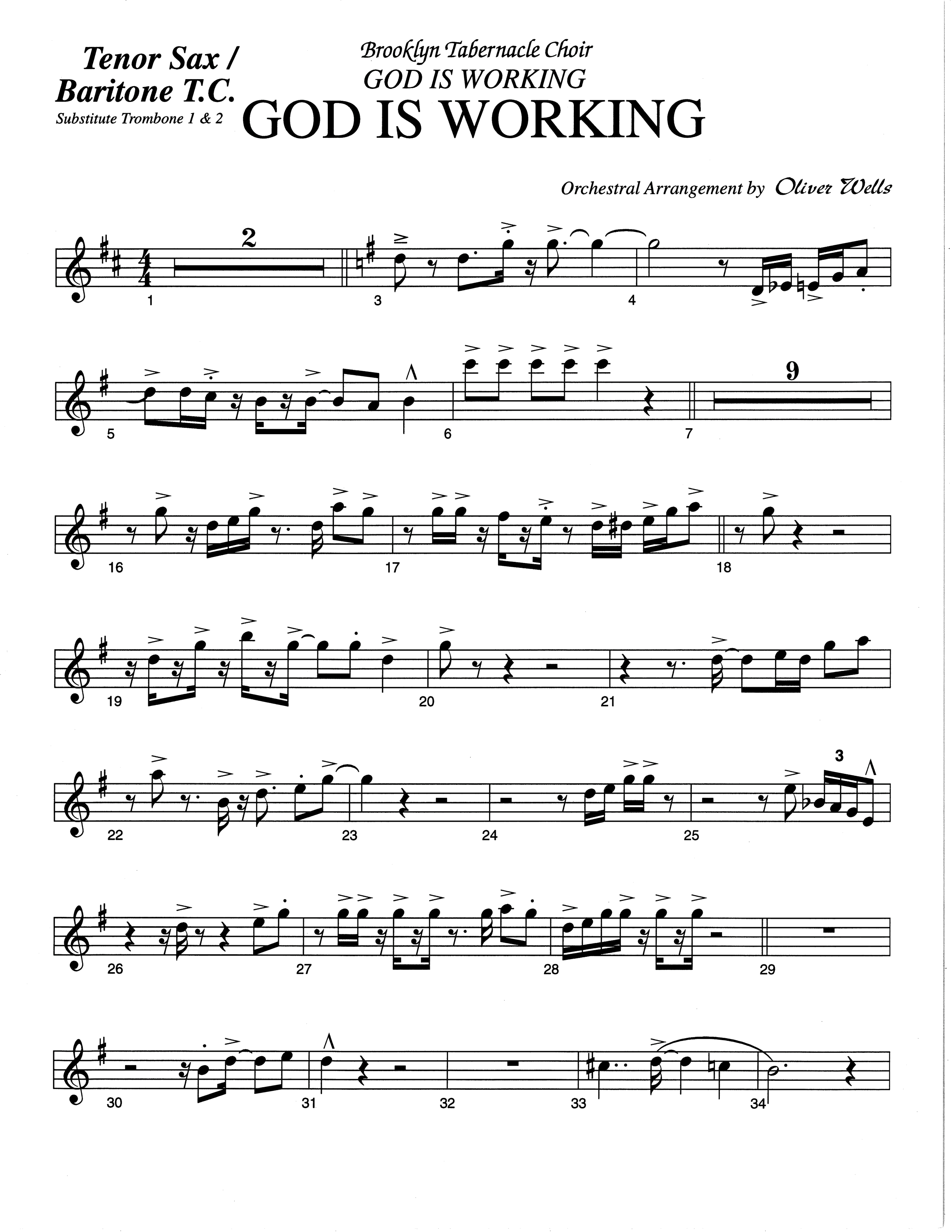 God Is Working (Choral Anthem SATB) Tenor Sax/Baritone T.C. (The Brooklyn Tabernacle Choir / Arr. Carol Cymbala)