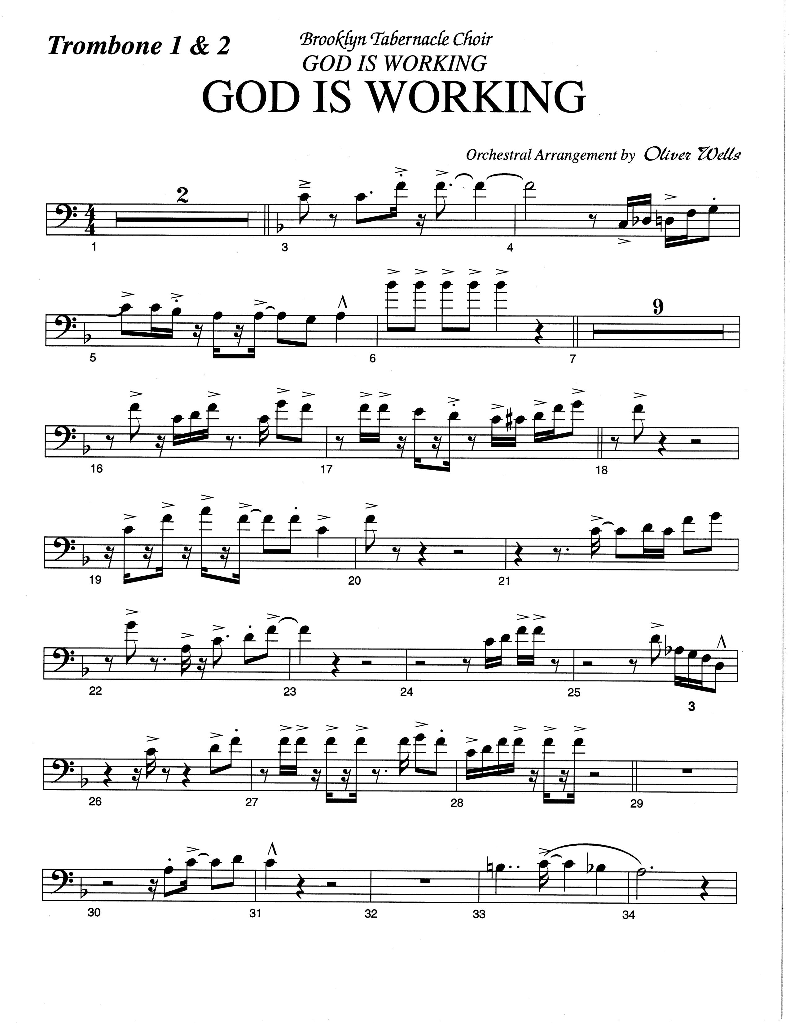 God Is Working (Choral Anthem SATB) Trombone 1/2 (The Brooklyn Tabernacle Choir / Arr. Carol Cymbala)