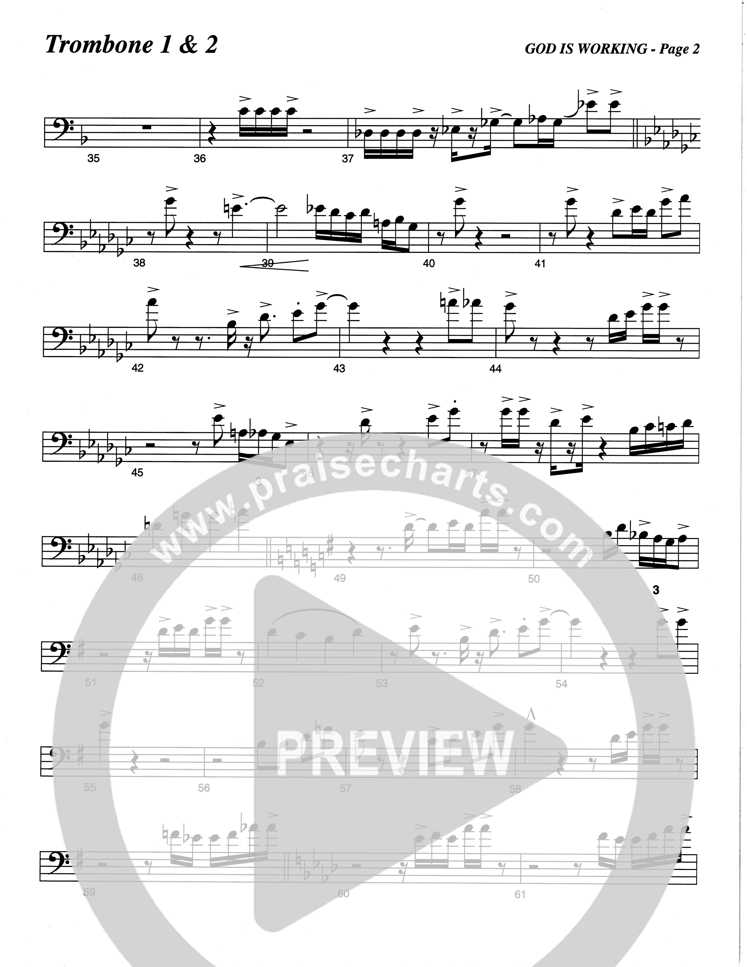 God Is Working (Choral Anthem SATB) Trombone 1/2 (The Brooklyn Tabernacle Choir / Arr. Carol Cymbala)