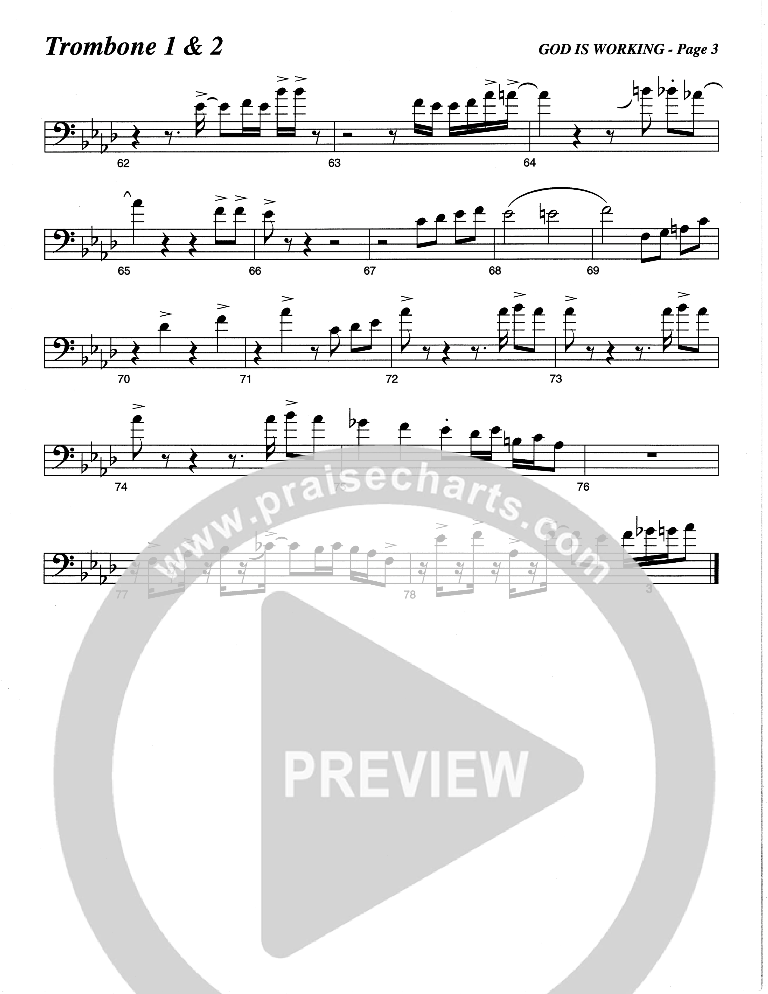 God Is Working (Choral Anthem SATB) Trombone 1/2 (The Brooklyn Tabernacle Choir / Arr. Carol Cymbala)