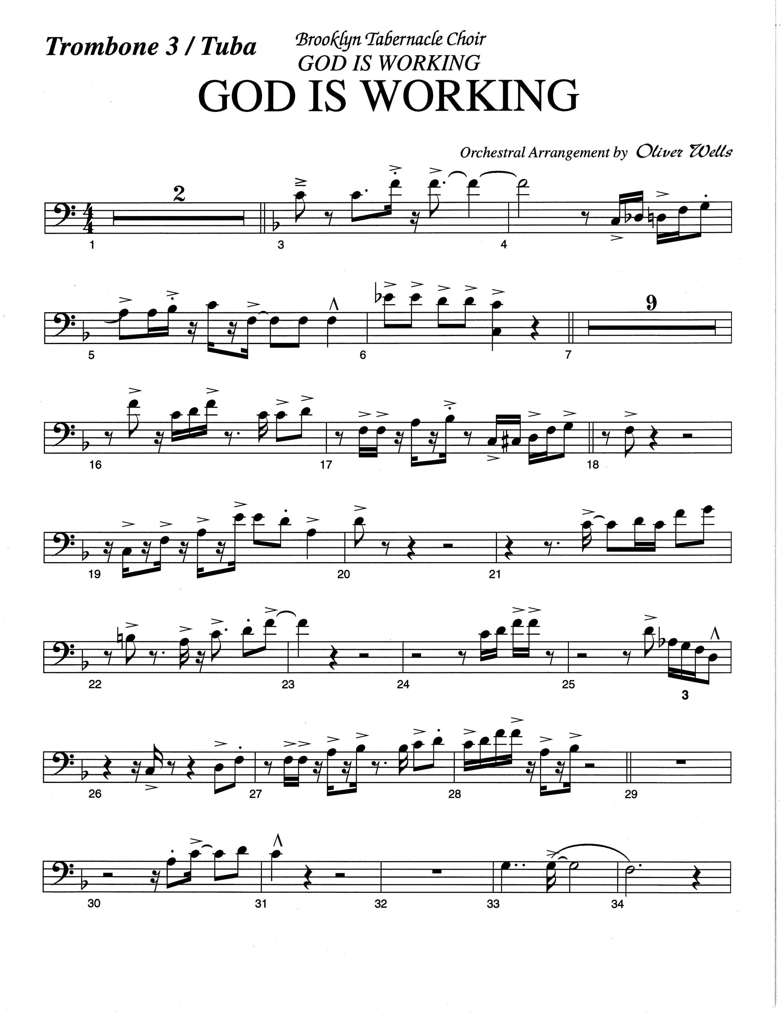 God Is Working (Choral Anthem SATB) Trombone 3/Tuba (The Brooklyn Tabernacle Choir / Arr. Carol Cymbala)