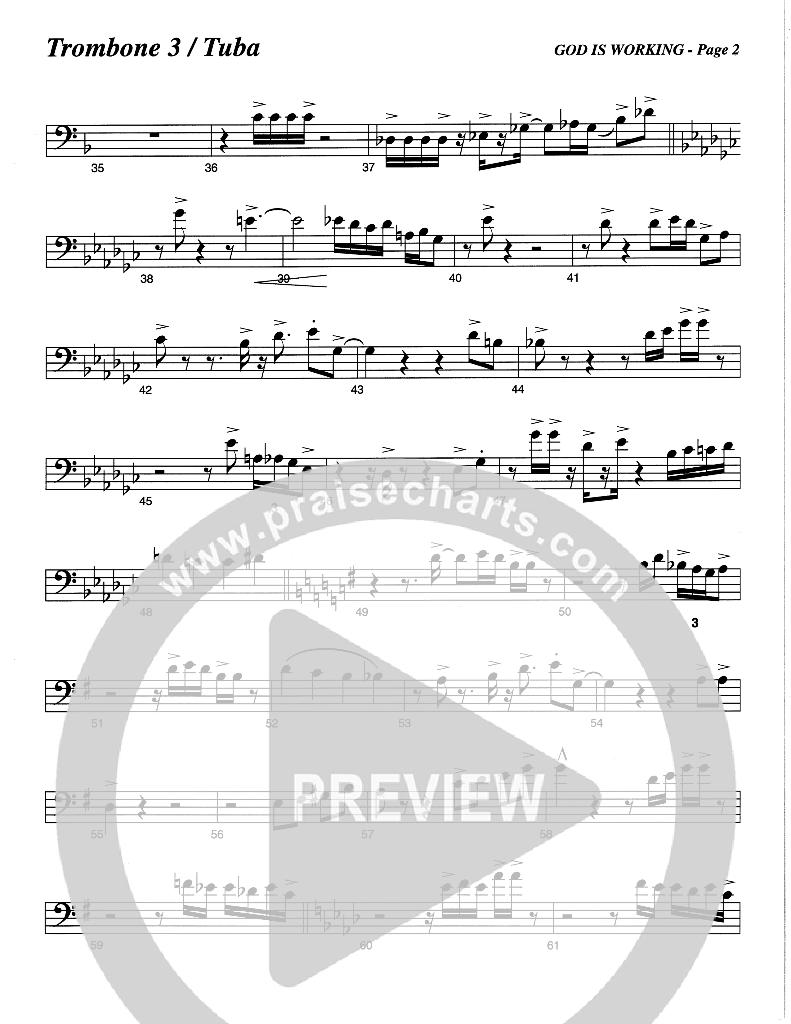 God Is Working (Choral Anthem SATB) Trombone 3/Tuba (The Brooklyn Tabernacle Choir / Arr. Carol Cymbala)