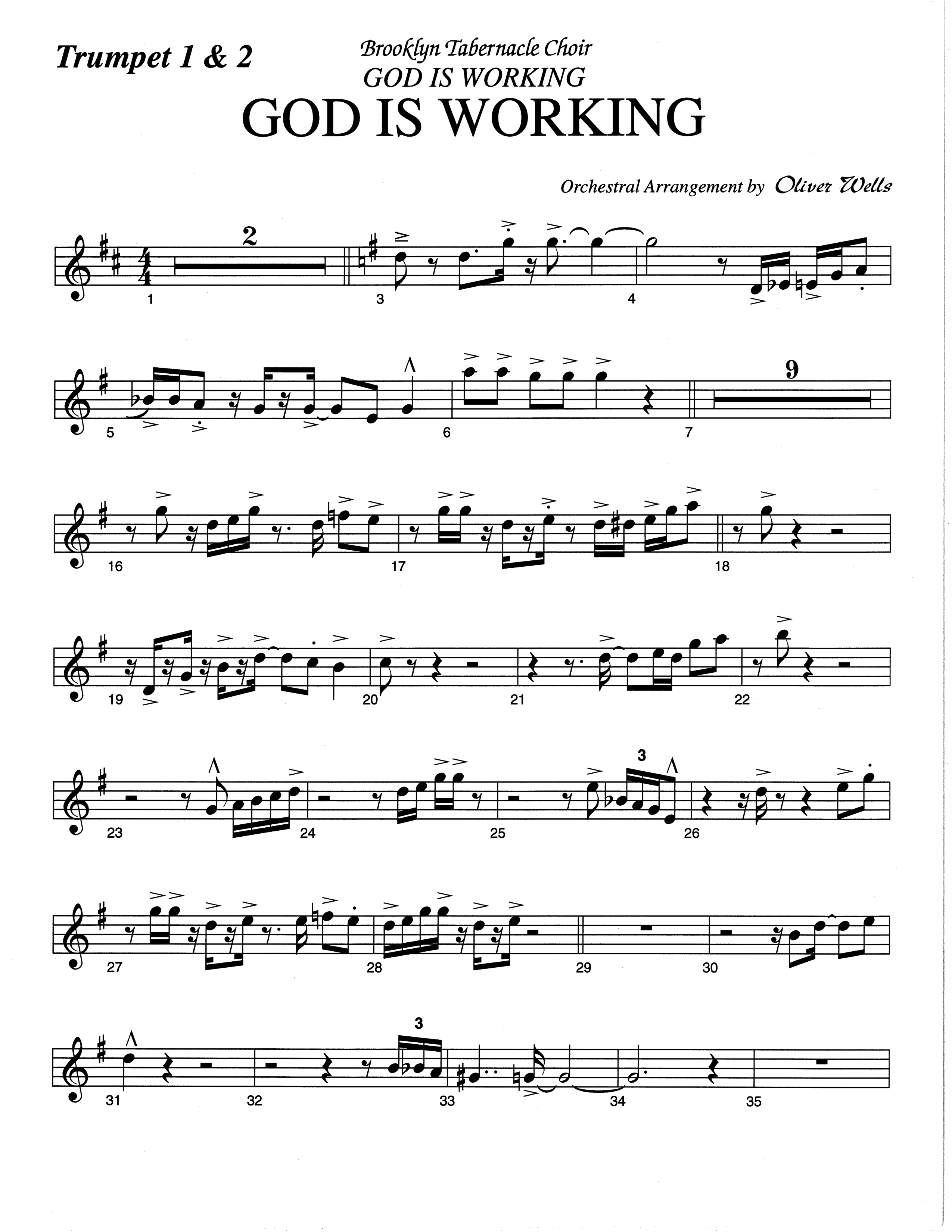 God Is Working (Choral Anthem SATB) Trumpet 1,2 (The Brooklyn Tabernacle Choir / Arr. Carol Cymbala)