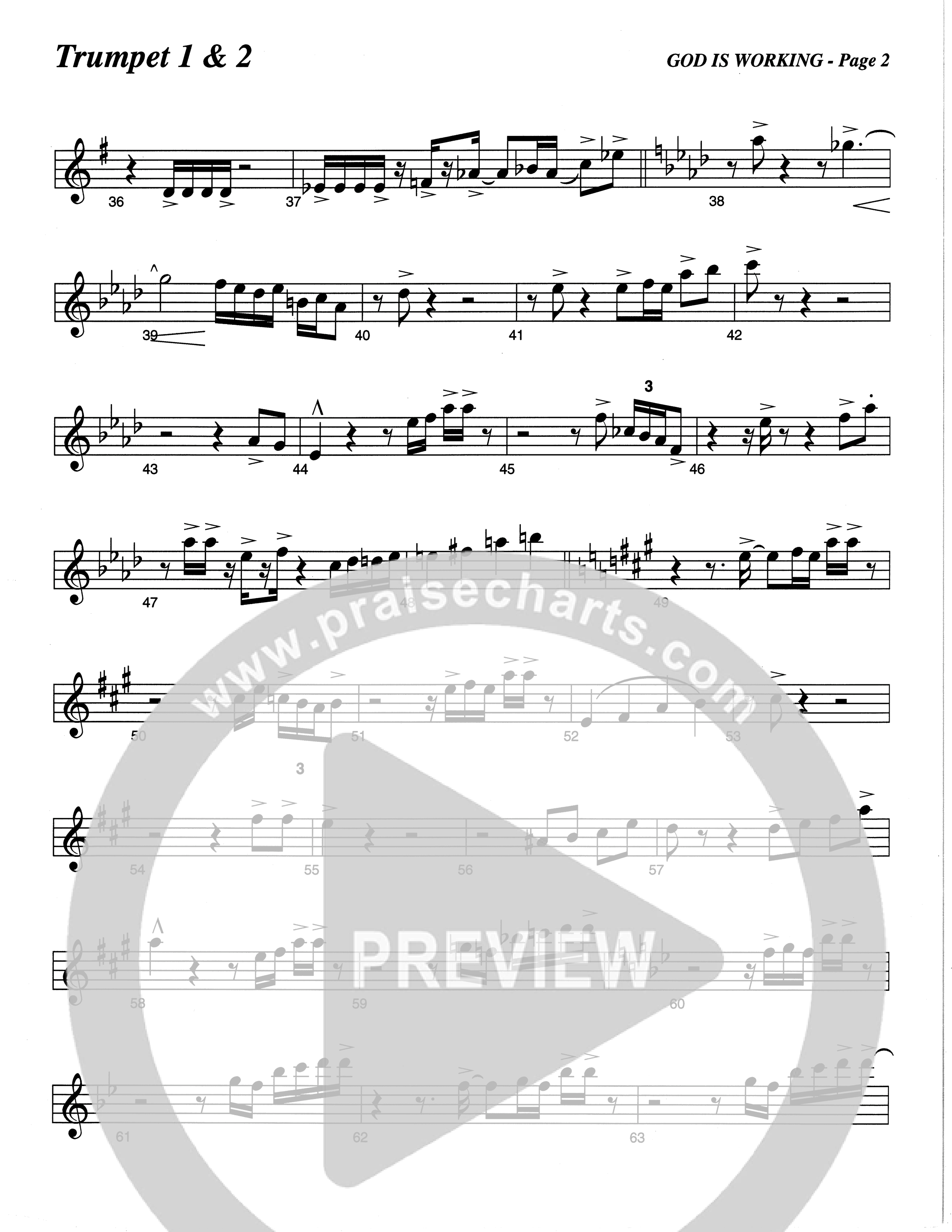 God Is Working (Choral Anthem SATB) Trumpet 1,2 (The Brooklyn Tabernacle Choir / Arr. Carol Cymbala)