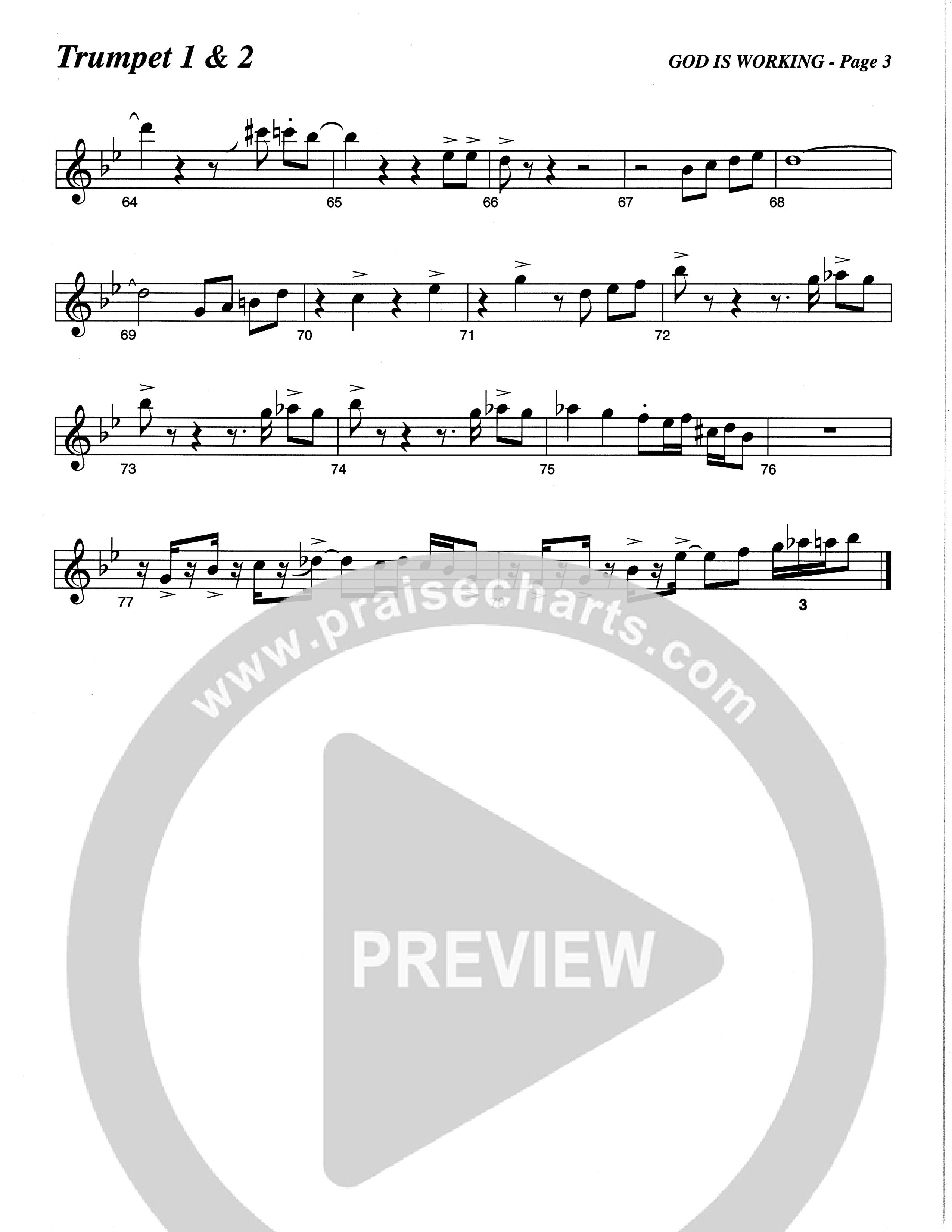 God Is Working (Choral Anthem SATB) Trumpet 1,2 (The Brooklyn Tabernacle Choir / Arr. Carol Cymbala)