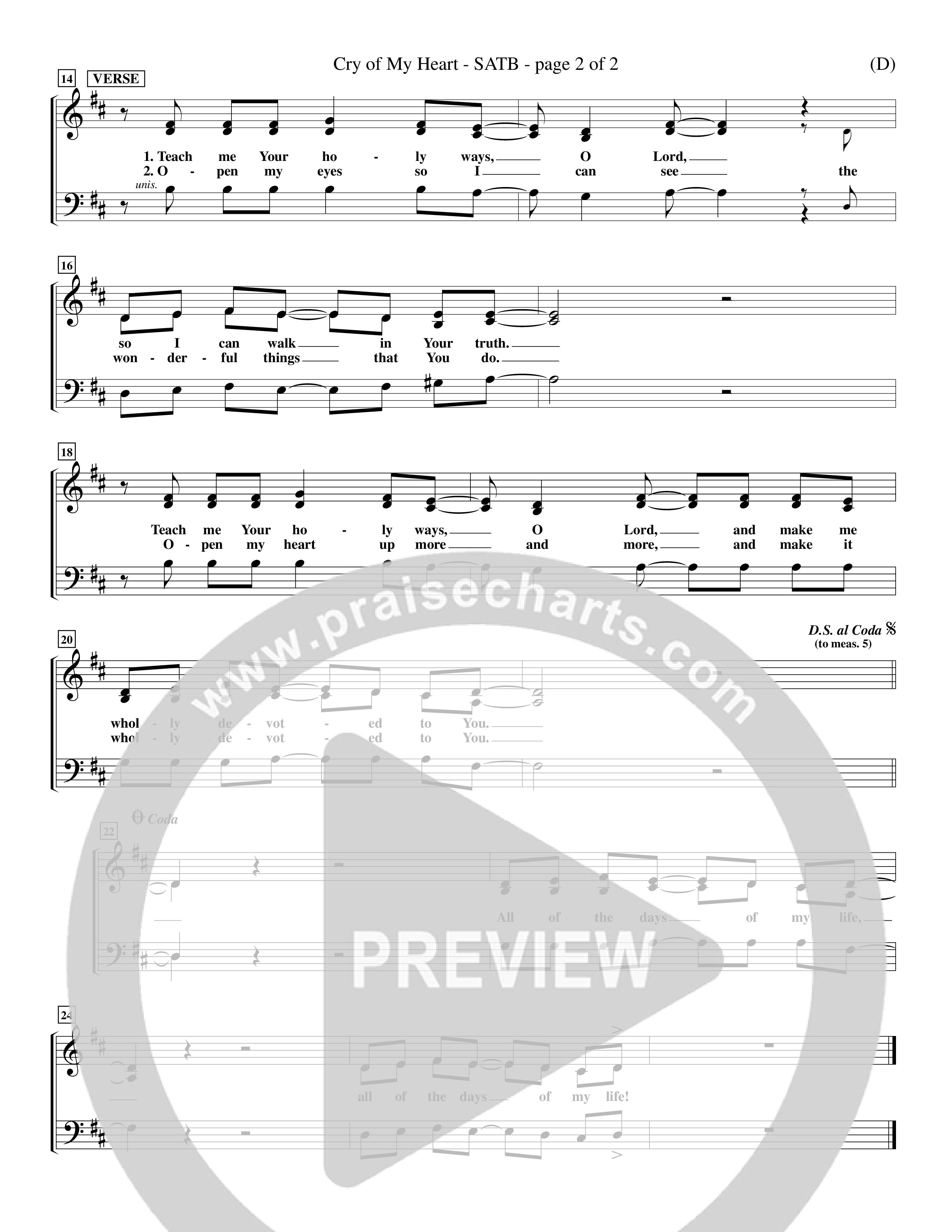 Cry of My Heart (Choral Anthem SATB) Choir Sheet (SATB) (Word Music Choral / Orch. Richard Kingsmore)