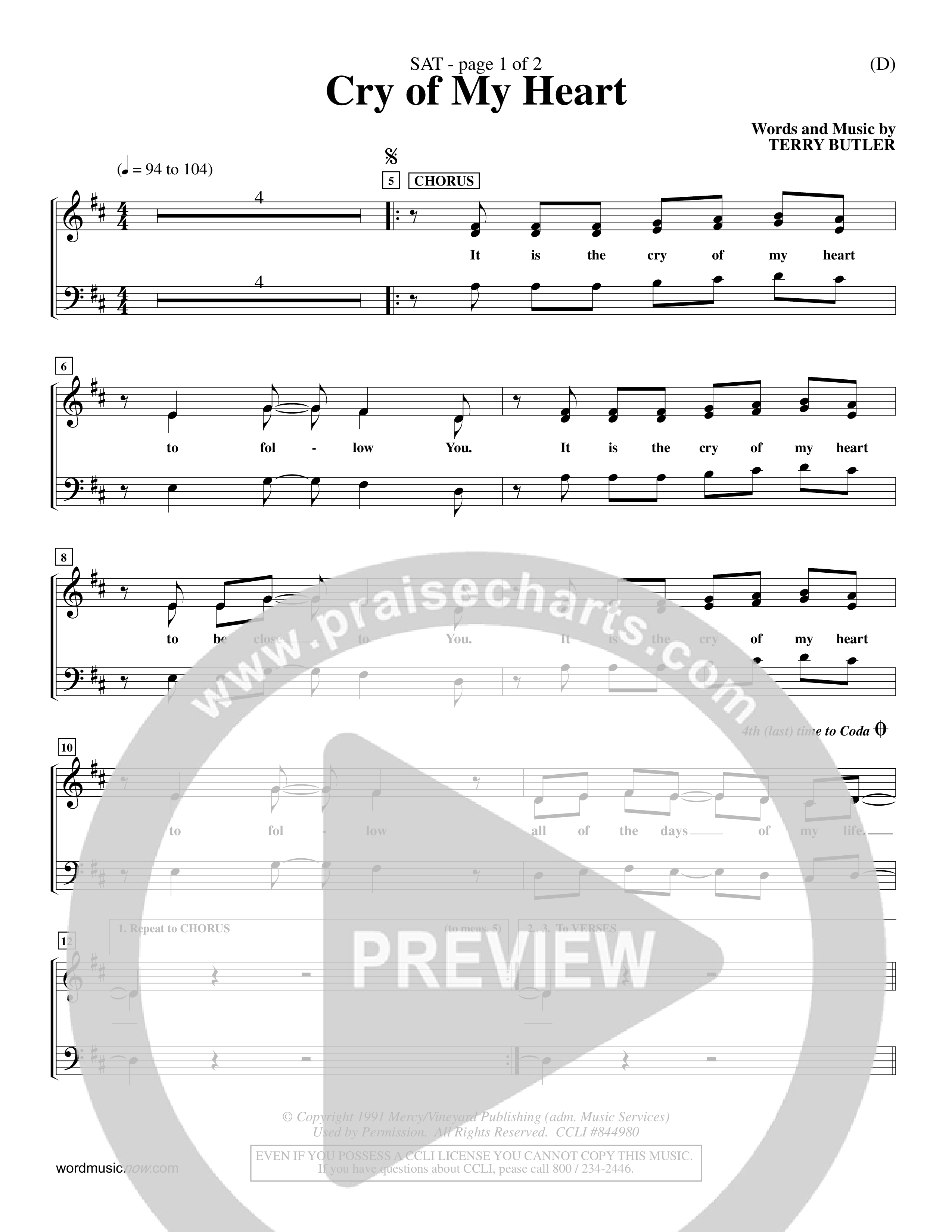 Cry of My Heart (Choral Anthem SATB) Choir Sheet (SATB) (Word Music Choral / Orch. Richard Kingsmore)