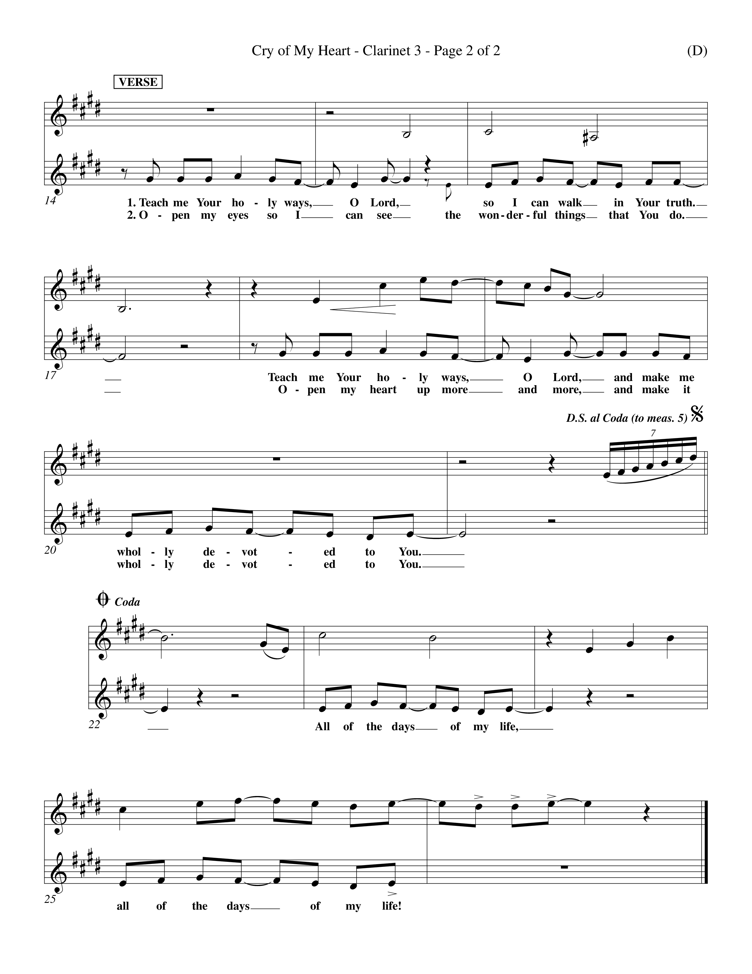 Cry of My Heart (Choral Anthem SATB) Clarinet 3 (Word Music Choral / Orch. Richard Kingsmore)