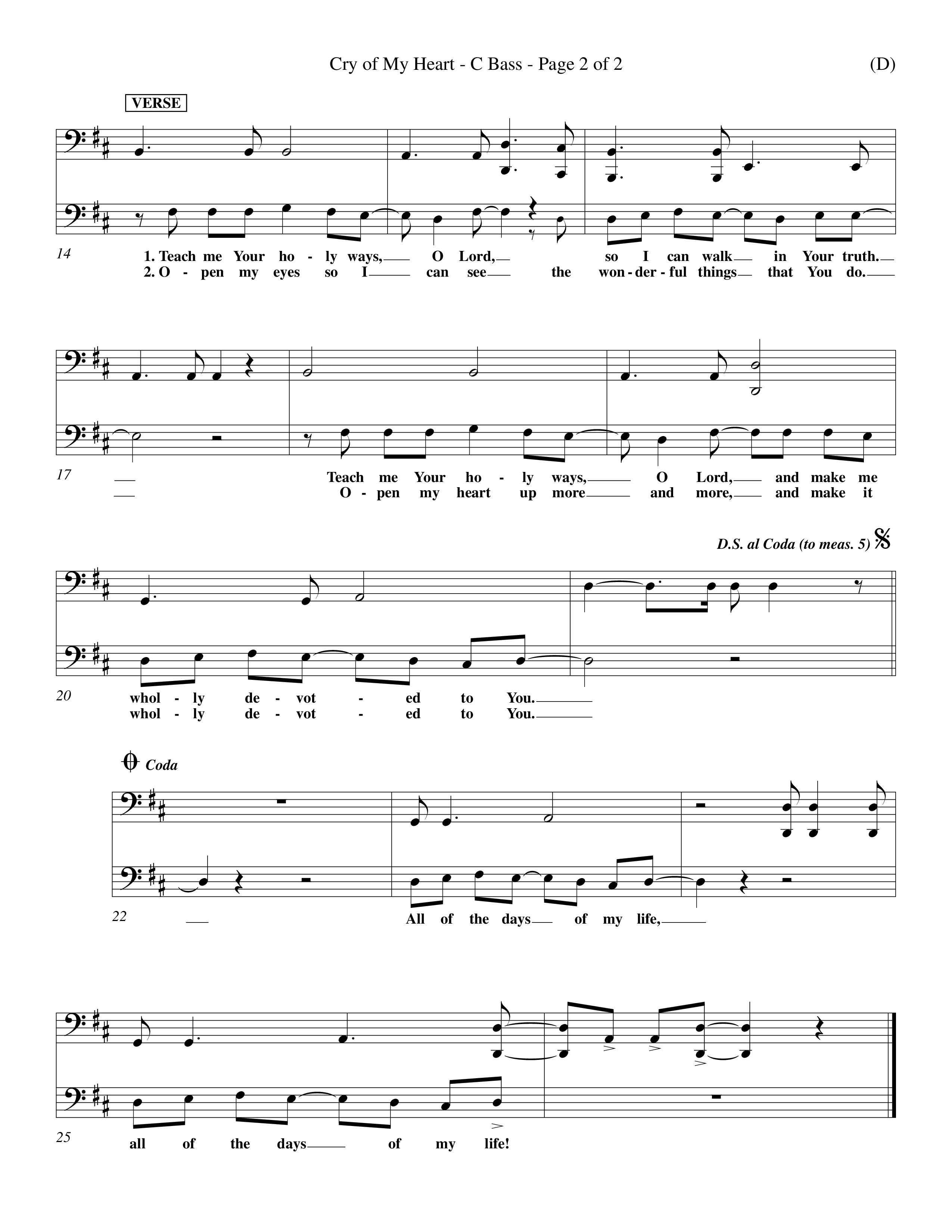Cry of My Heart (Choral Anthem SATB) Contrabass (Word Music Choral / Orch. Richard Kingsmore)