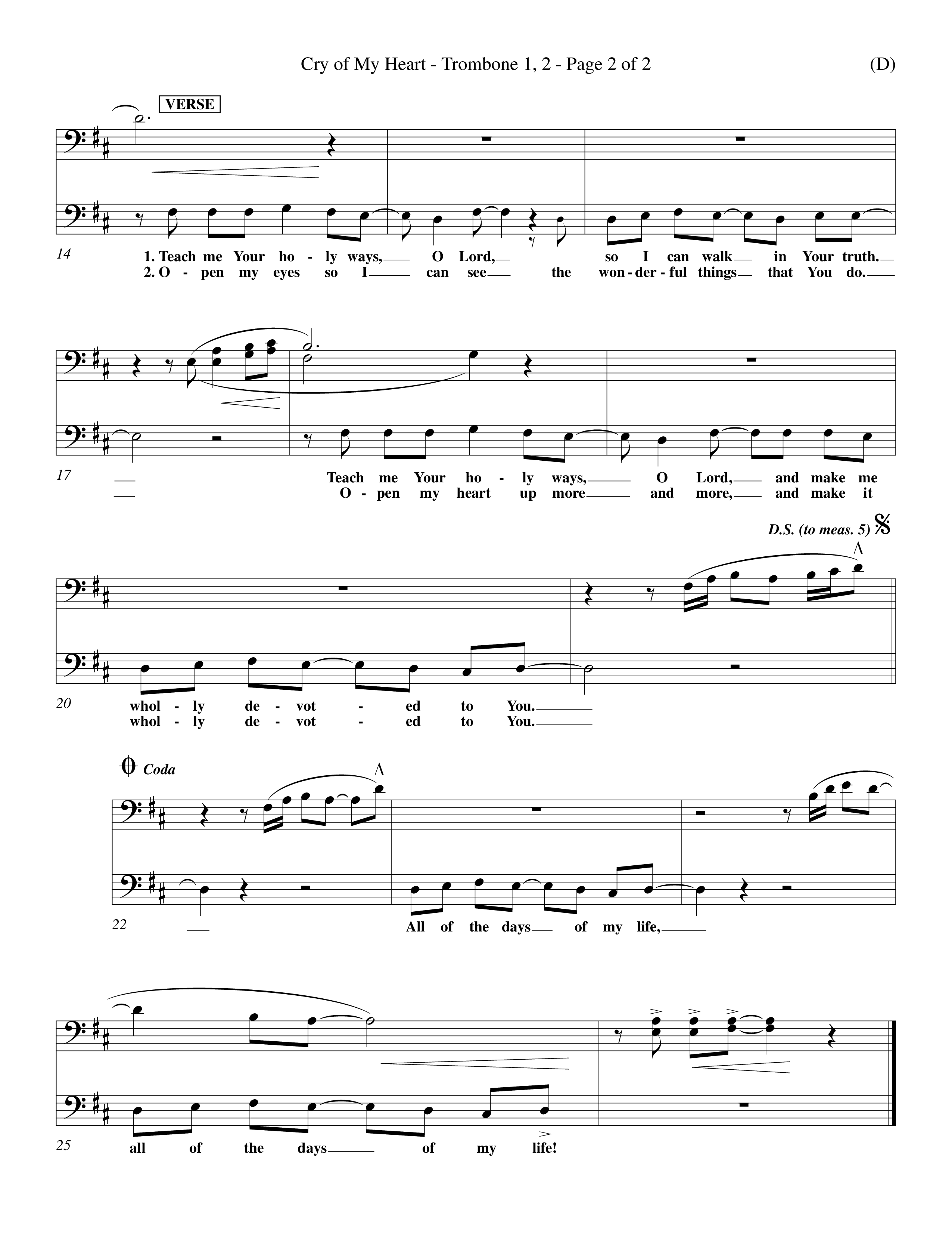 Cry of My Heart (Choral Anthem SATB) Trombone 1/2 (Word Music Choral / Orch. Richard Kingsmore)