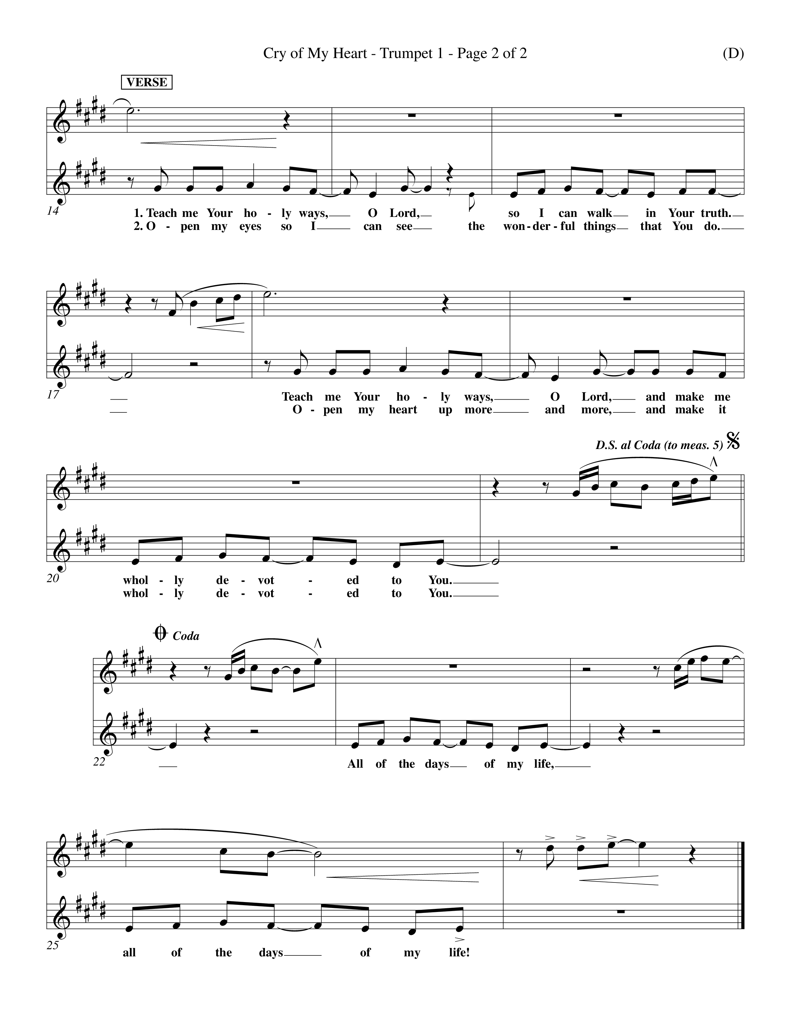 Cry of My Heart (Choral Anthem SATB) Trumpet 1 (Word Music Choral / Orch. Richard Kingsmore)
