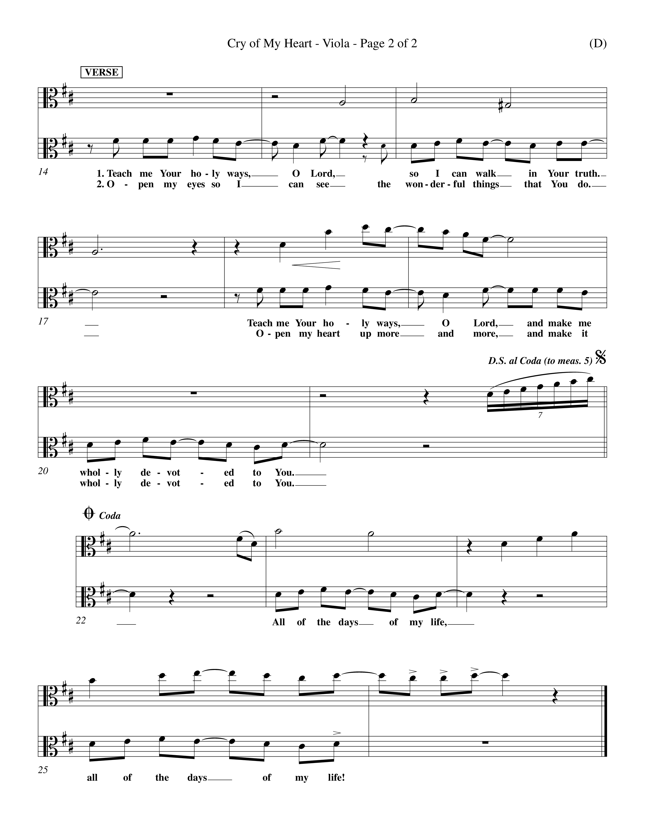 Cry of My Heart (Choral Anthem SATB) Viola (Word Music Choral / Orch. Richard Kingsmore)