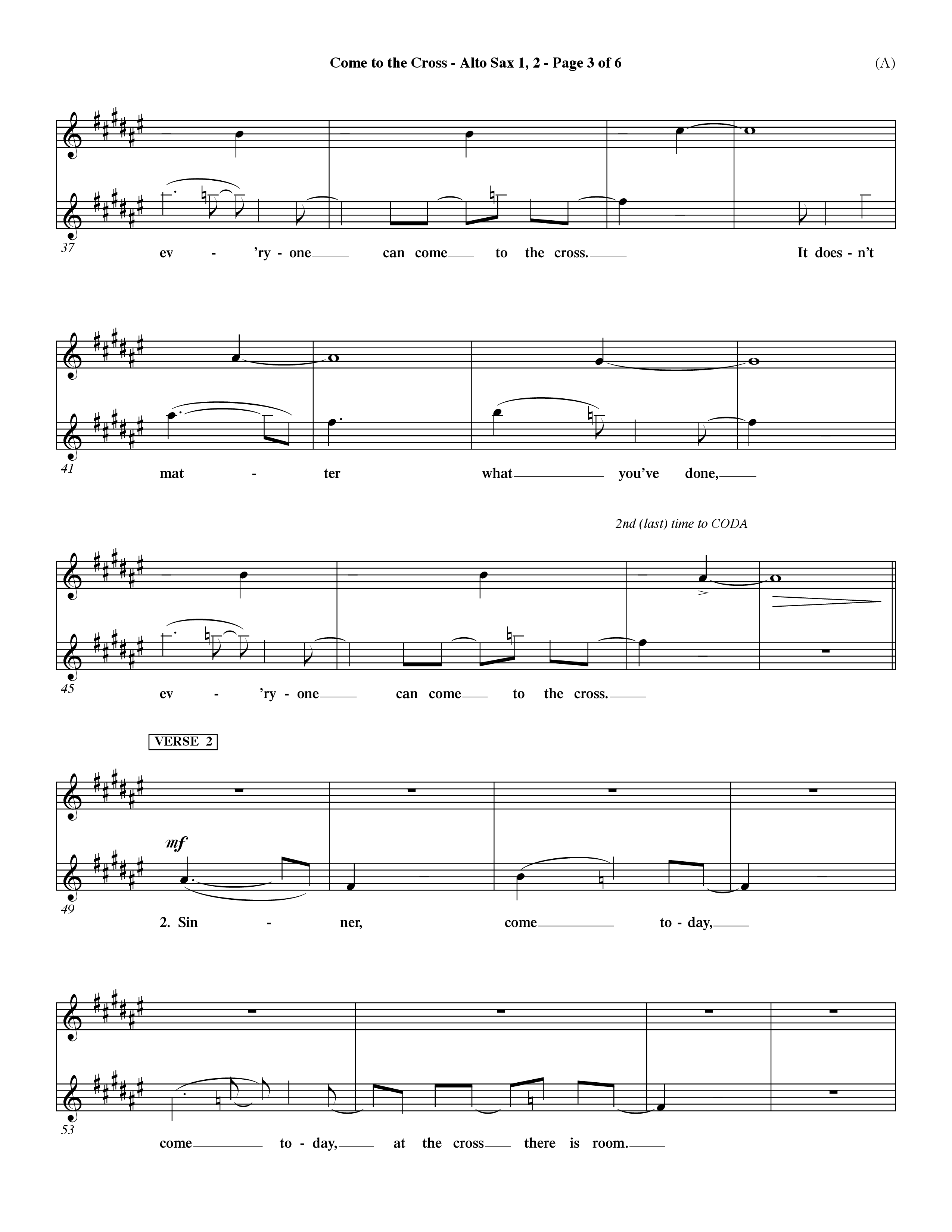 Come To The Cross (Choral Anthem SATB) Alto Sax 1/2 (Word Music Choral / Orch. Dave Williamson)