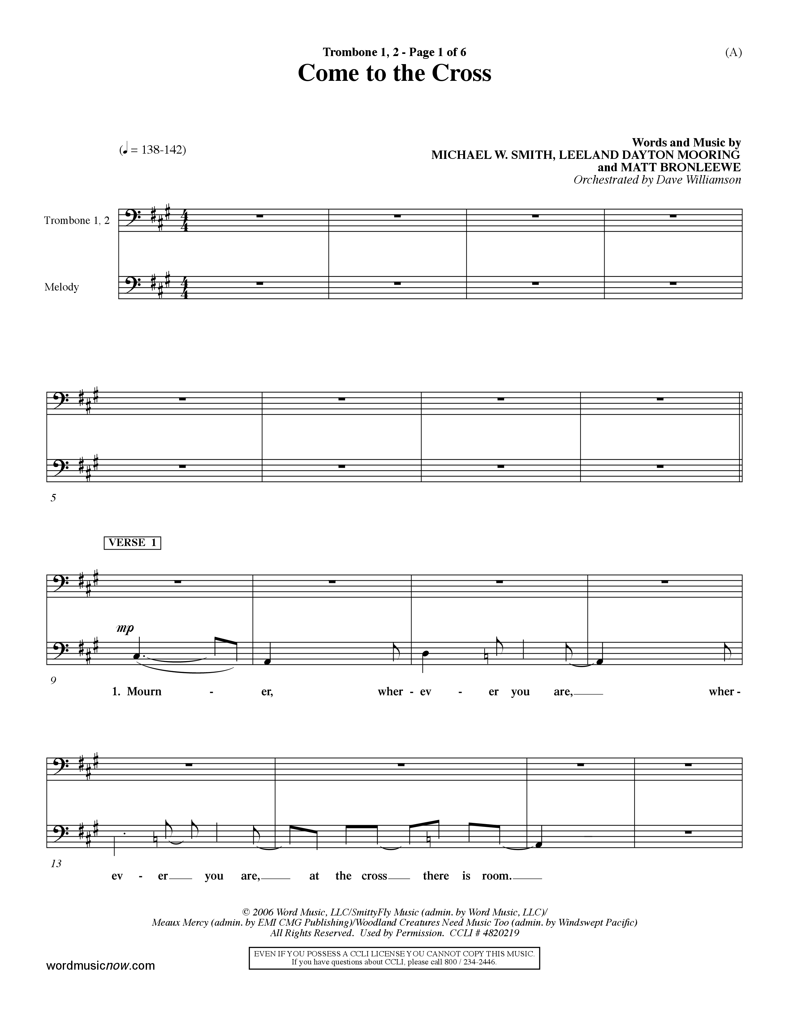 Come To The Cross (Choral Anthem SATB) Trombone 1/2 (Word Music Choral / Orch. Dave Williamson)