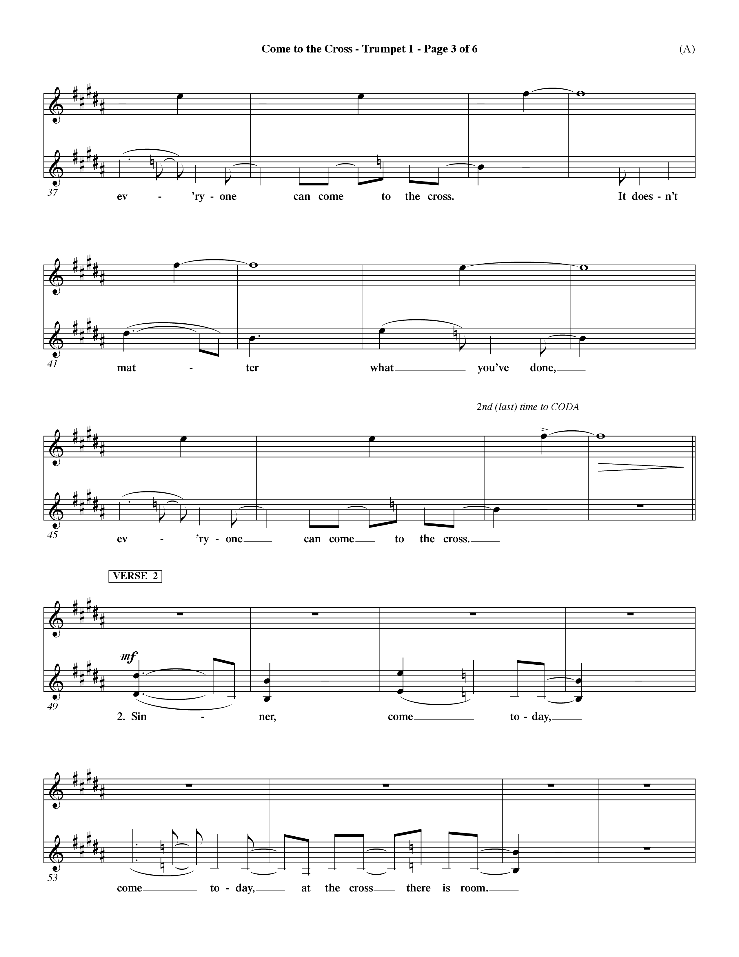 Come To The Cross (Choral Anthem SATB) Trumpet 1 (Word Music Choral / Orch. Dave Williamson)