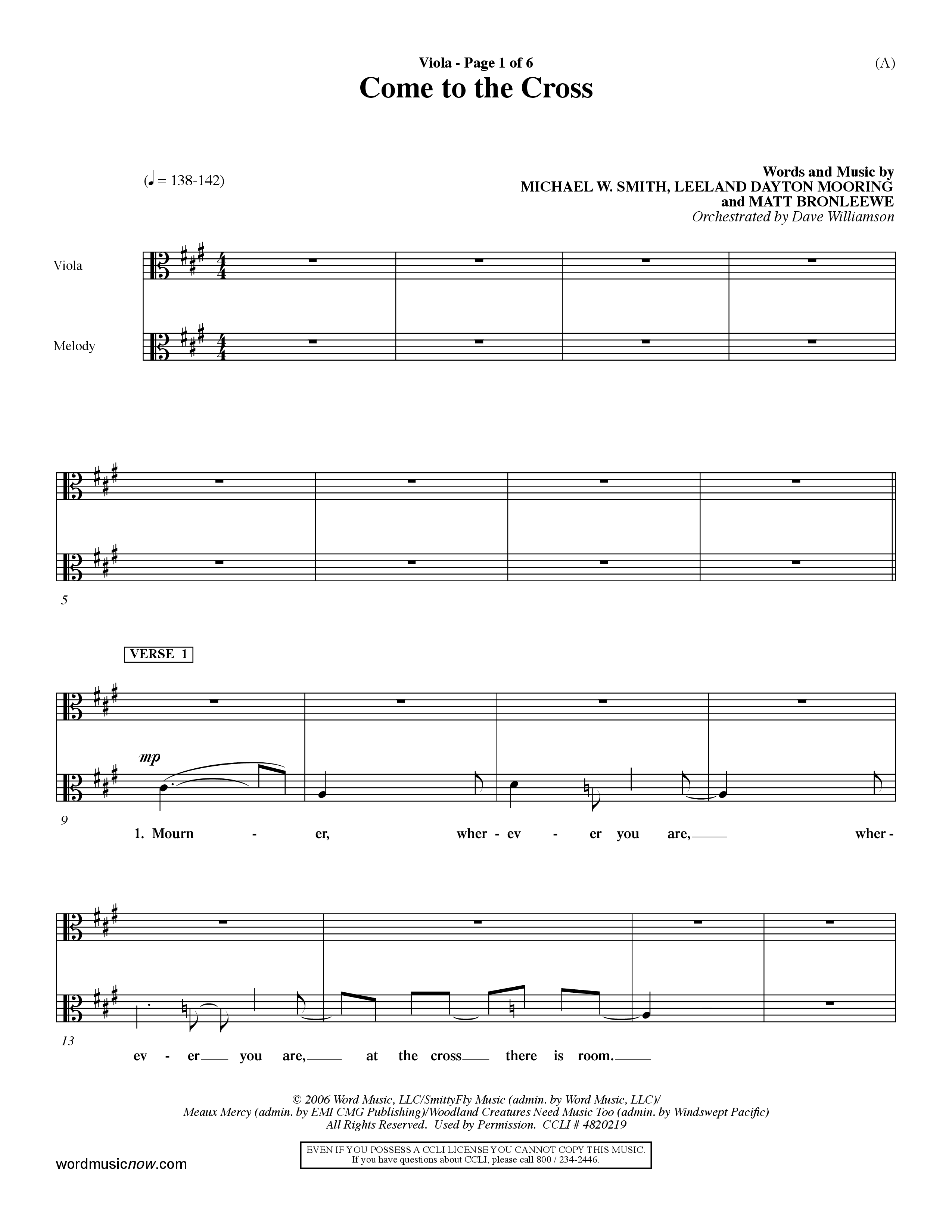 Come To The Cross (Choral Anthem SATB) Viola (Word Music Choral / Orch. Dave Williamson)