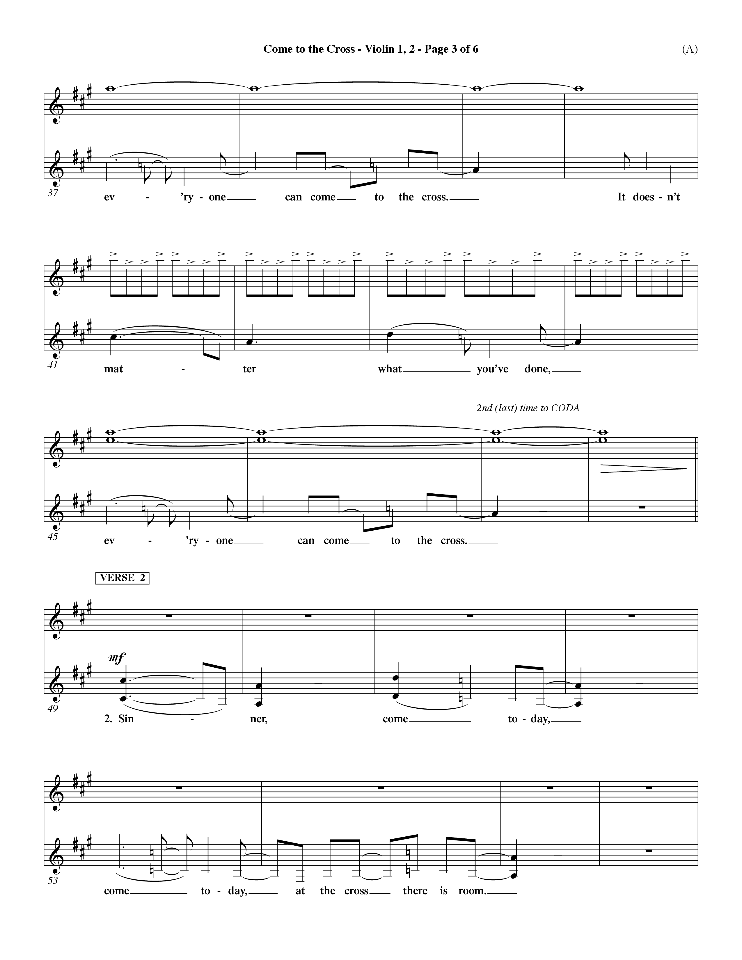 Come To The Cross (Choral Anthem SATB) Violin 1/2 (Word Music Choral / Orch. Dave Williamson)