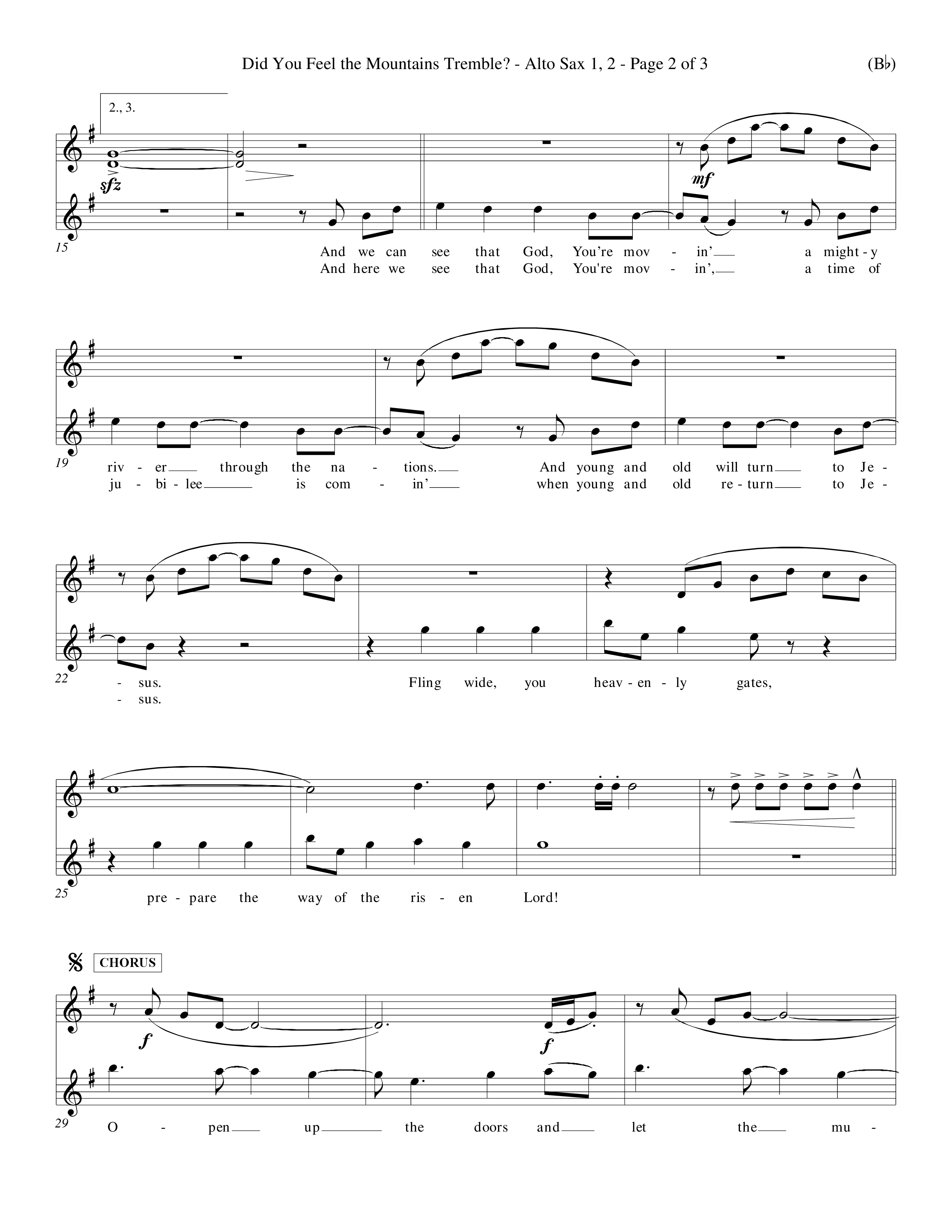 Did You Feel the Mountains Tremble (Choral Anthem SATB) Alto Sax 1/2 (Word Music Choral / Orch. Billy Payne)