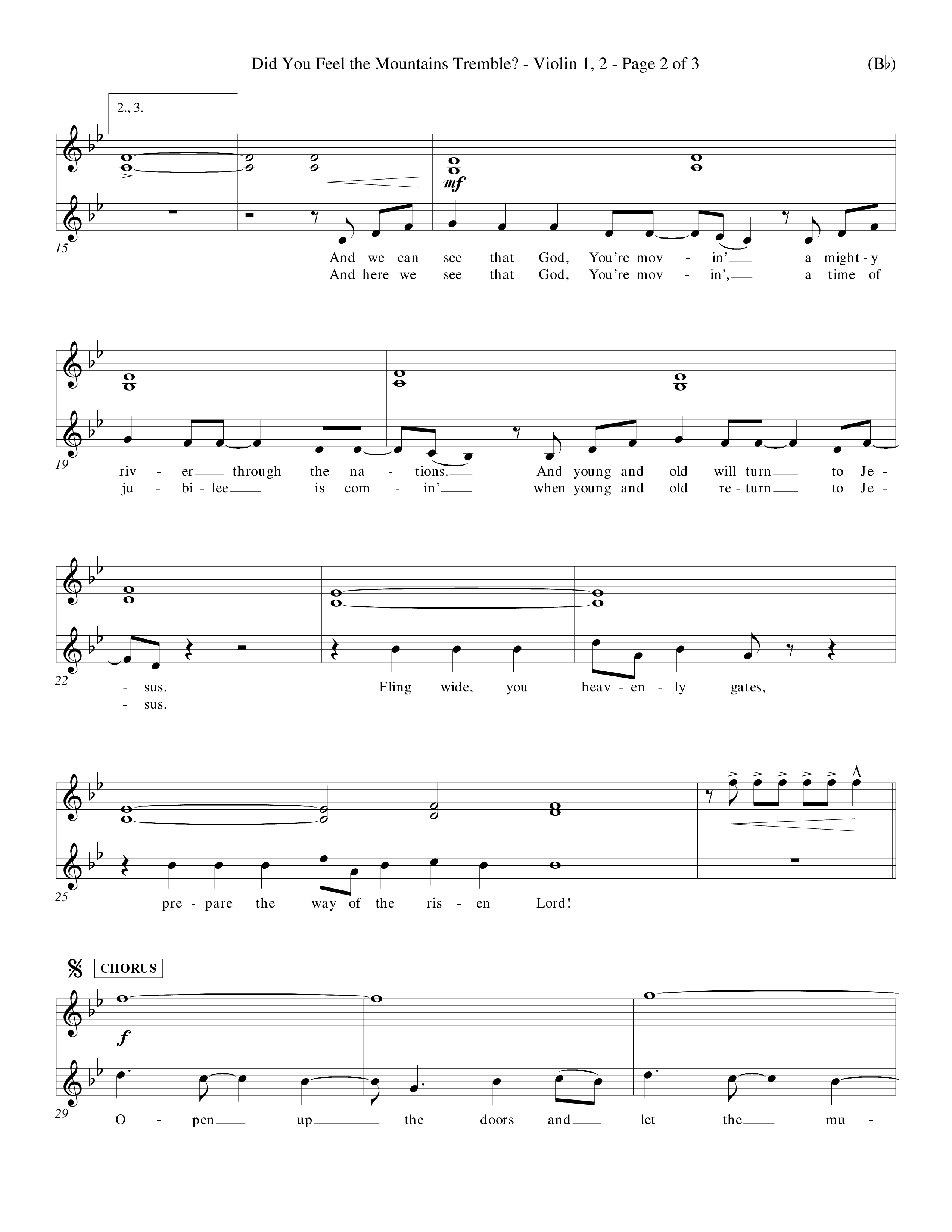 Did You Feel the Mountains Tremble (Choral Anthem SATB) Violin 1/2 (Word Music Choral / Orch. Billy Payne)