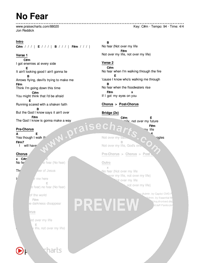 No Fear Chords & Lyrics (Jon Reddick)