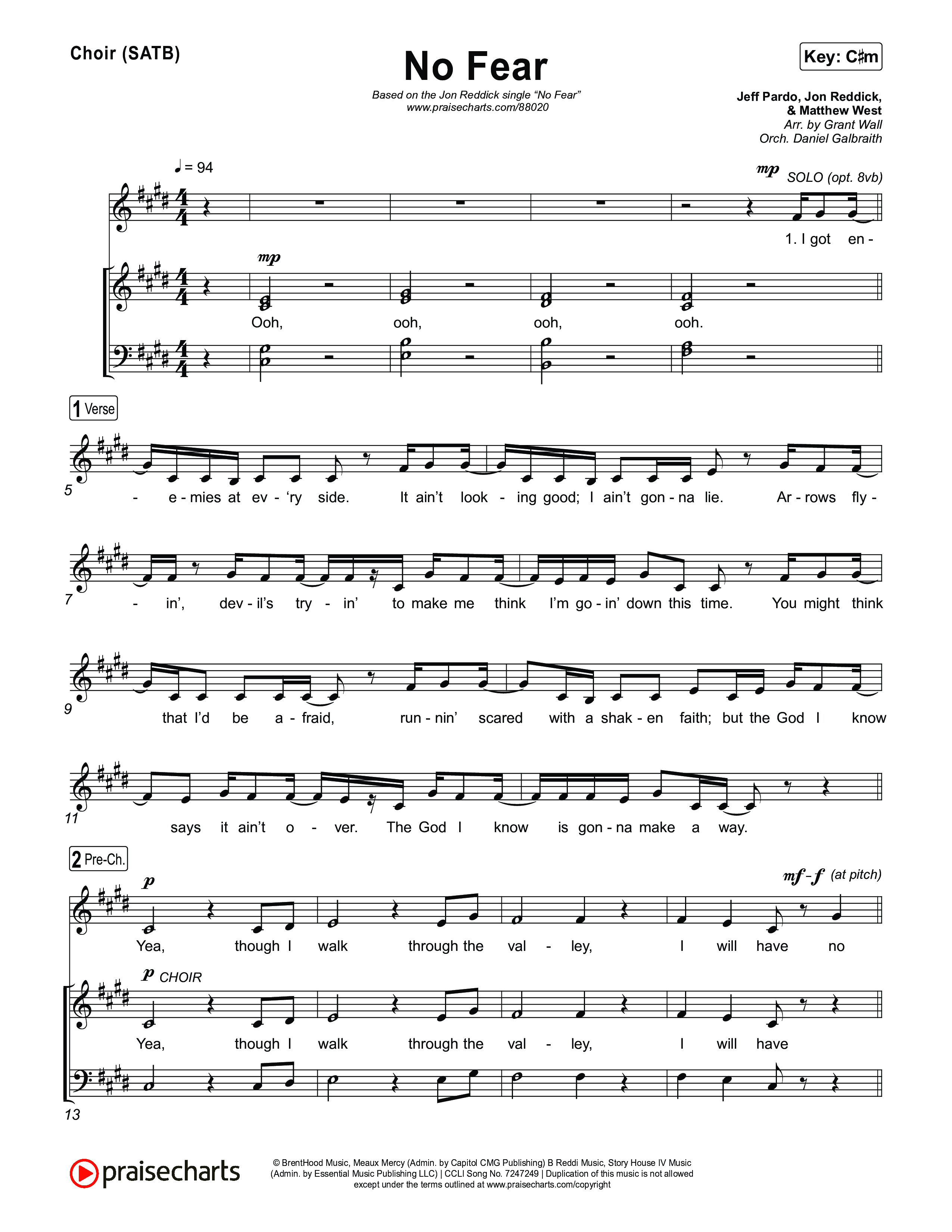 No Fear Choir Sheet (SATB) (Jon Reddick)