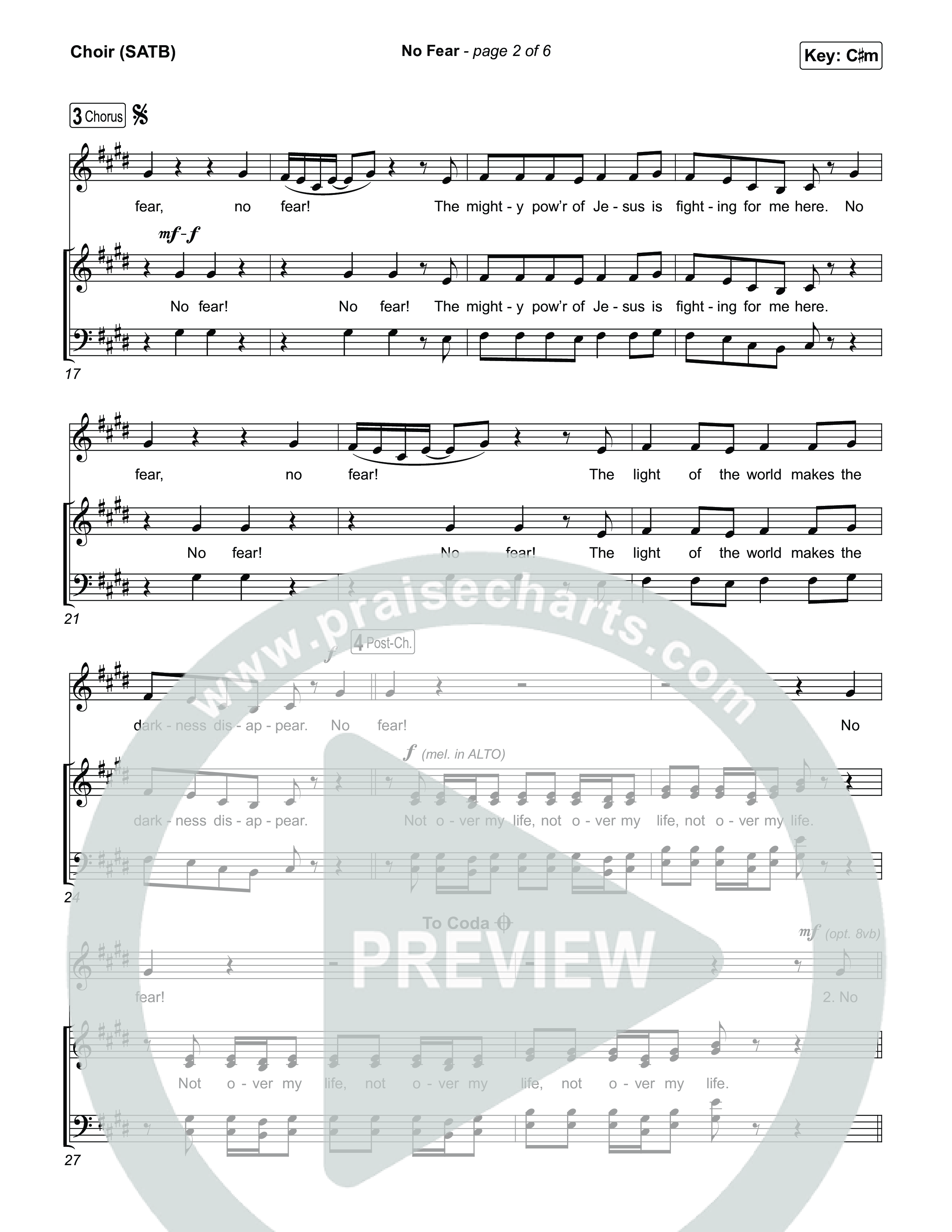 No Fear Choir Sheet (SATB) (Jon Reddick)