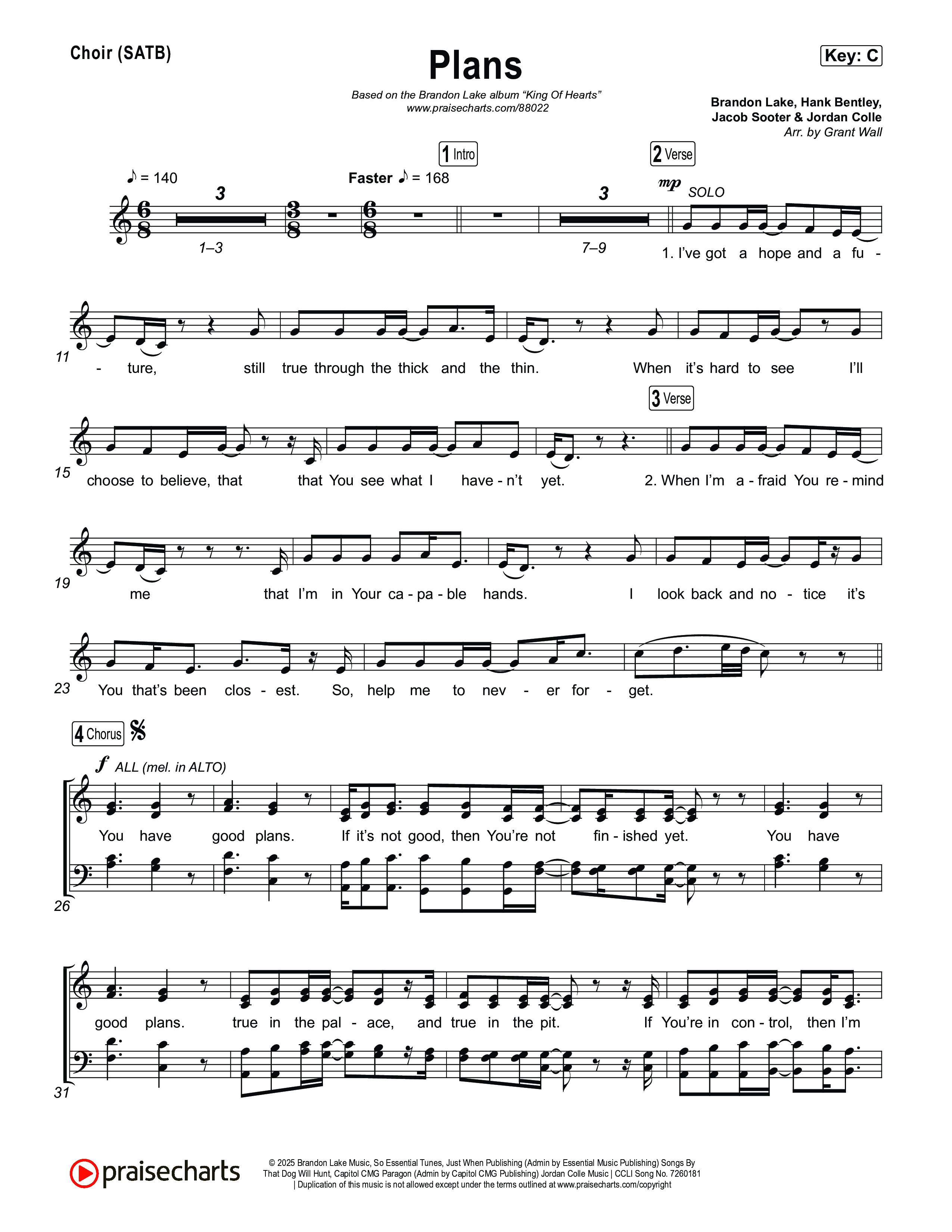 Plans Choir Sheet (SATB) (Brandon Lake)