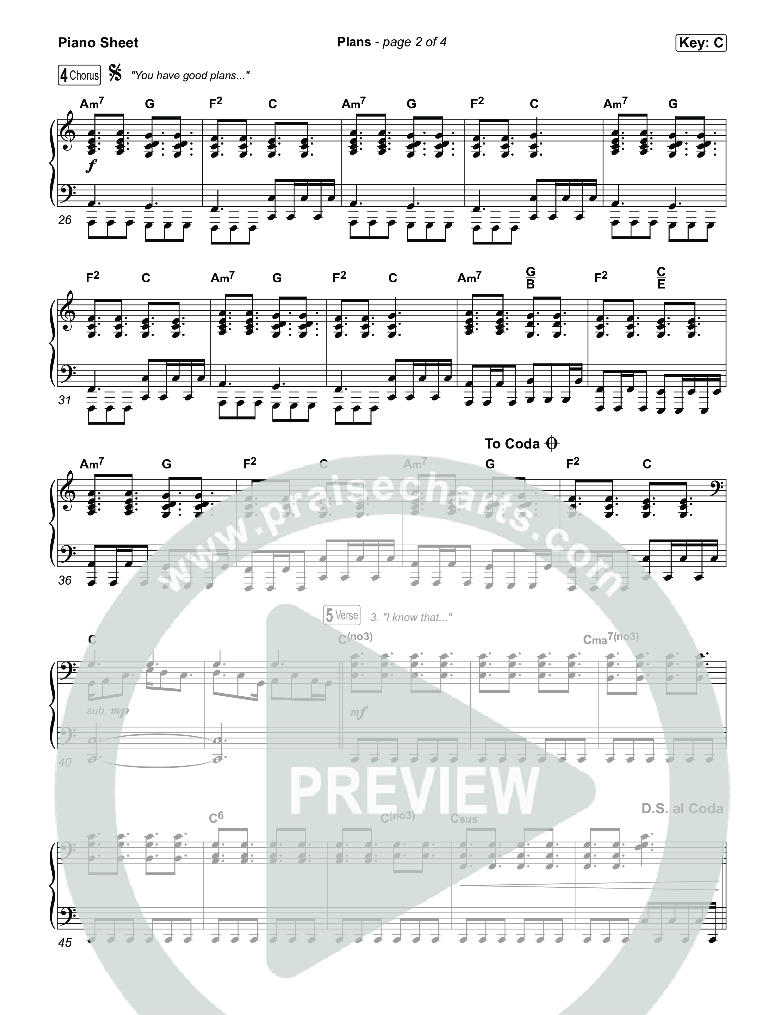 Plans Piano Sheet (Brandon Lake)