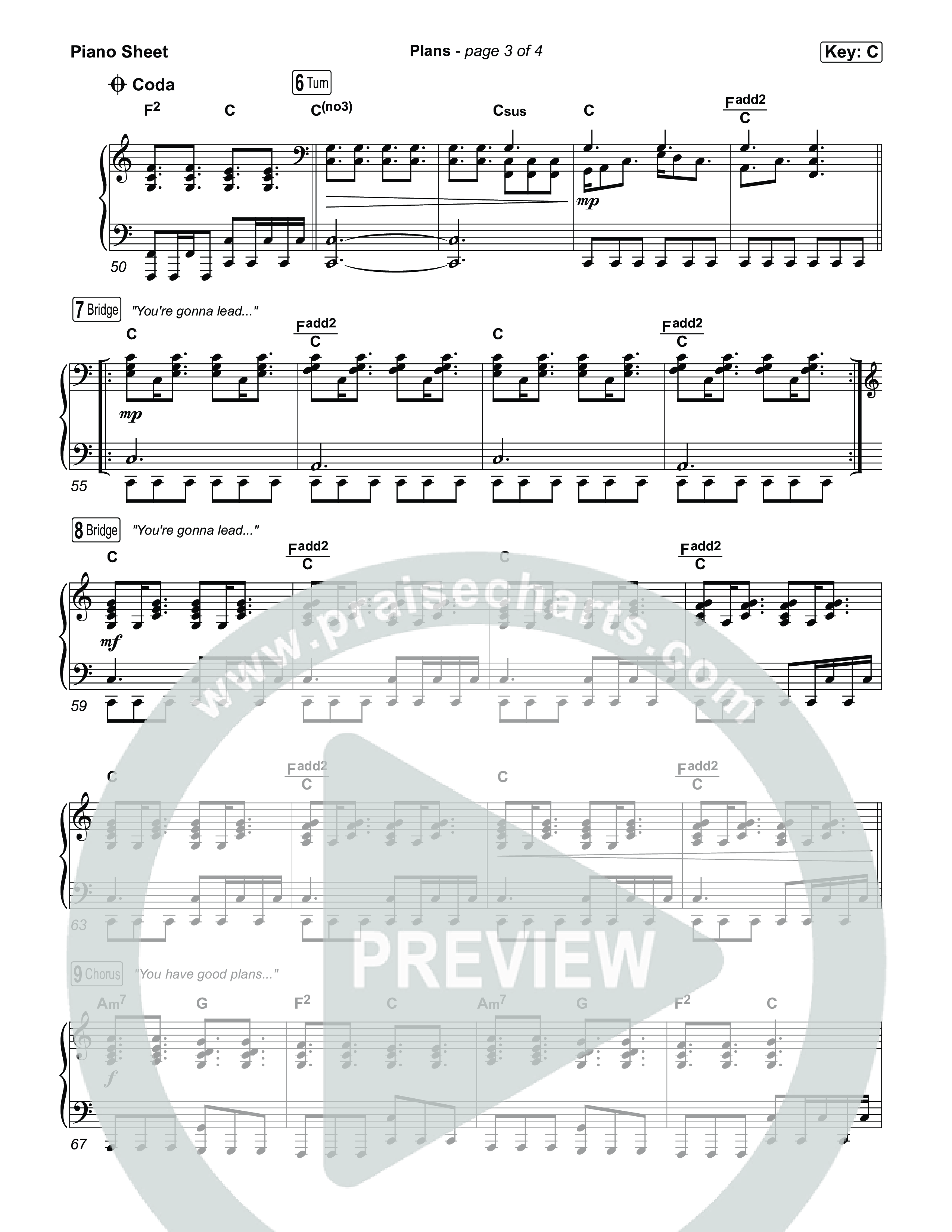 Plans Piano Sheet (Brandon Lake)