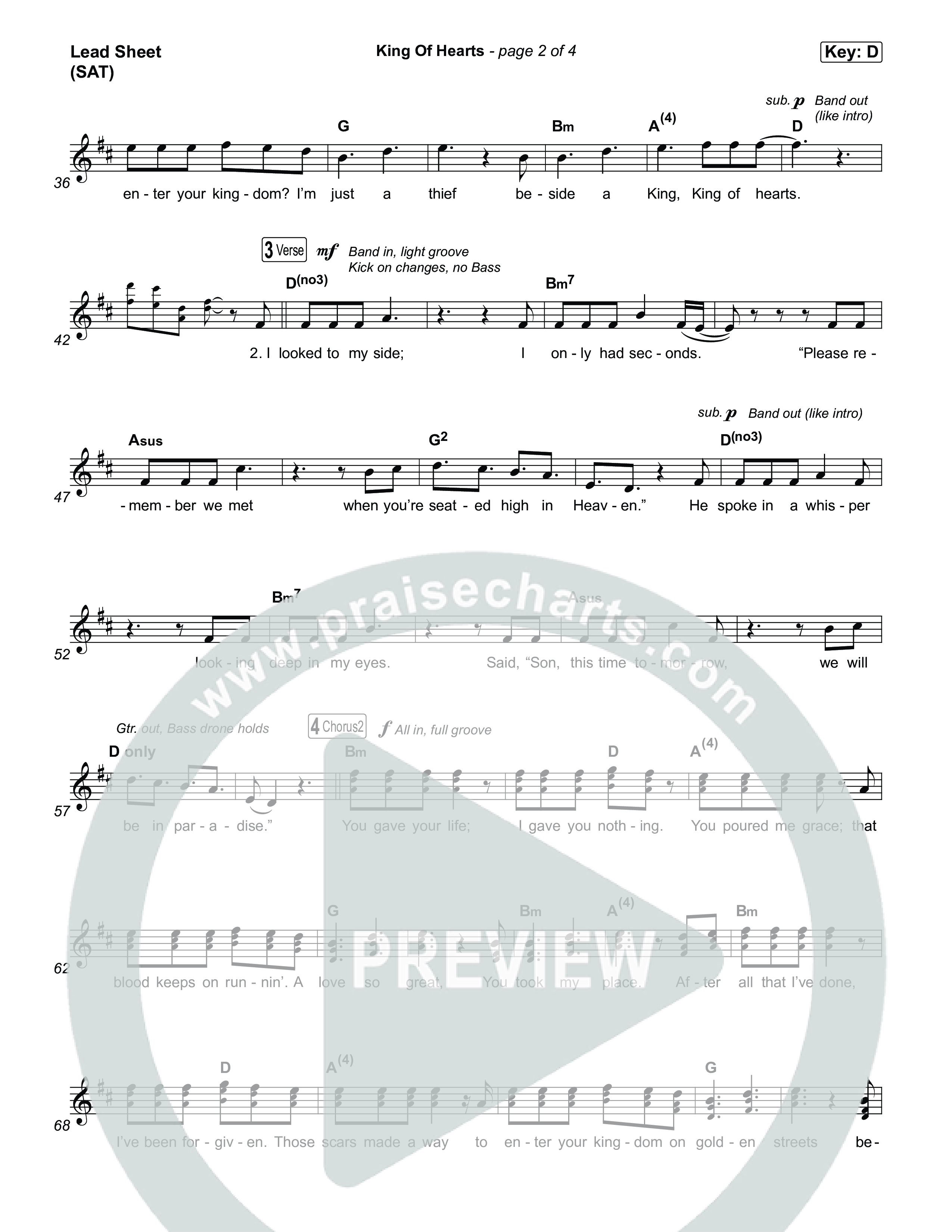 King Of Hearts Lead Sheet (SAT) (Brandon Lake)