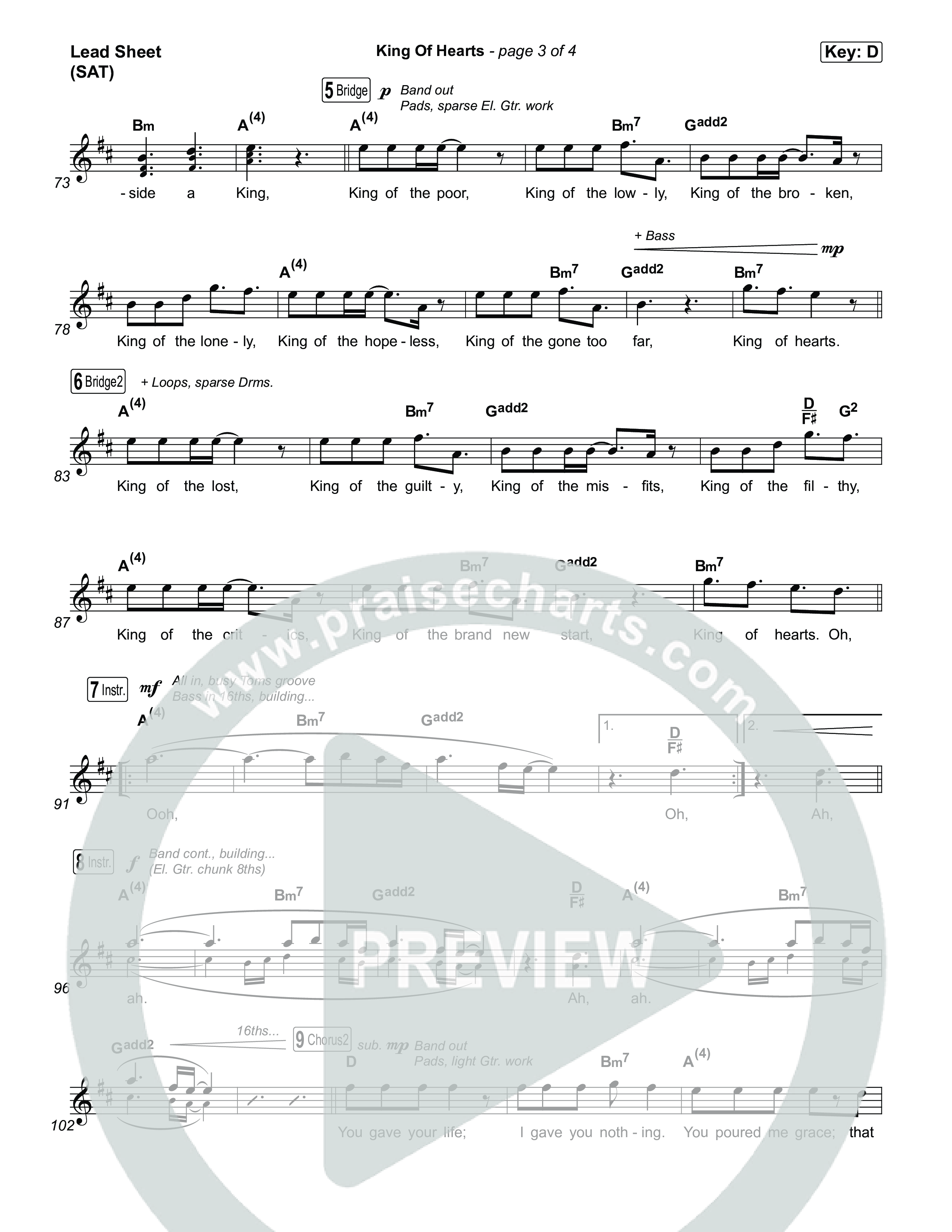 King Of Hearts Lead Sheet (SAT) (Brandon Lake)